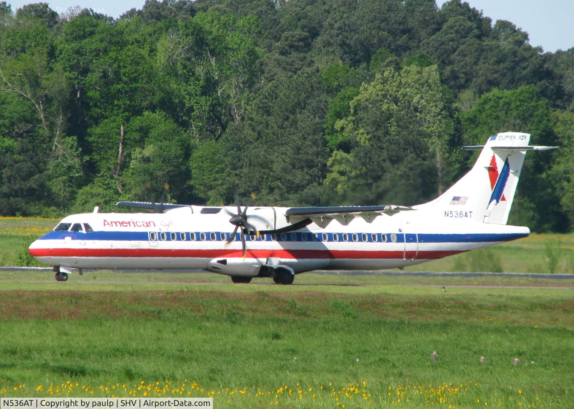 N536AT, 1997 ATR 72-212A C/N 536, Taxiing to runway 32 for take off at the Shreveport Regional airport.