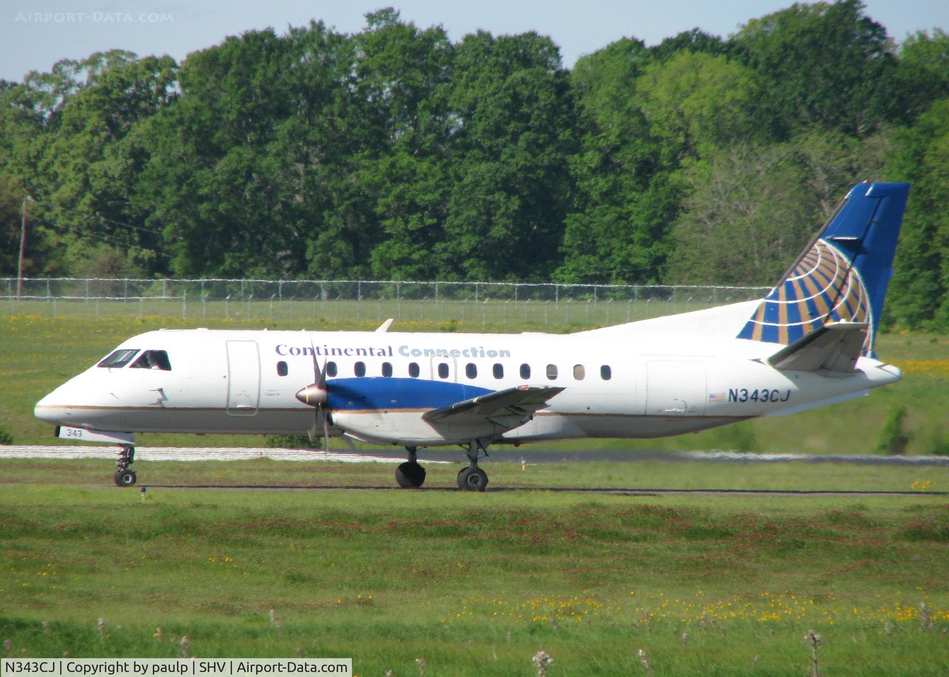 N343CJ, Saab 340B C/N 340B-343, Taxiing to runway 32 at the Shreveport Regional airport.