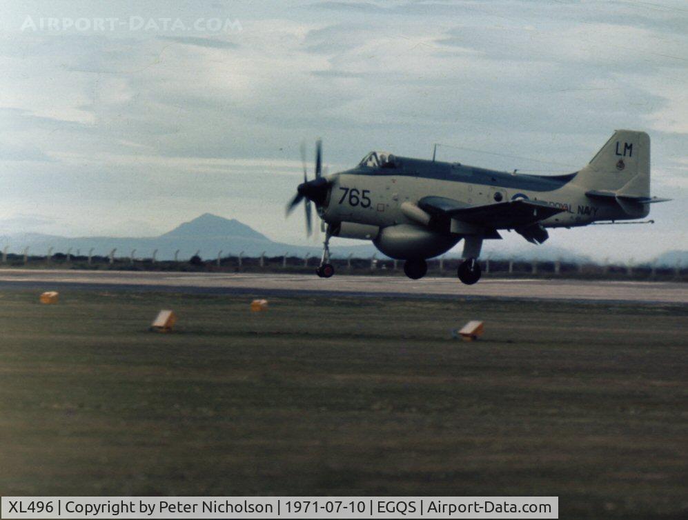 XL496, 1960 Fairey Gannet AEW.3 C/N F9455, Gannet AEW.3 of 849 Squadron landing after display at the 1971 RNAS Lossiemouth Open Day.