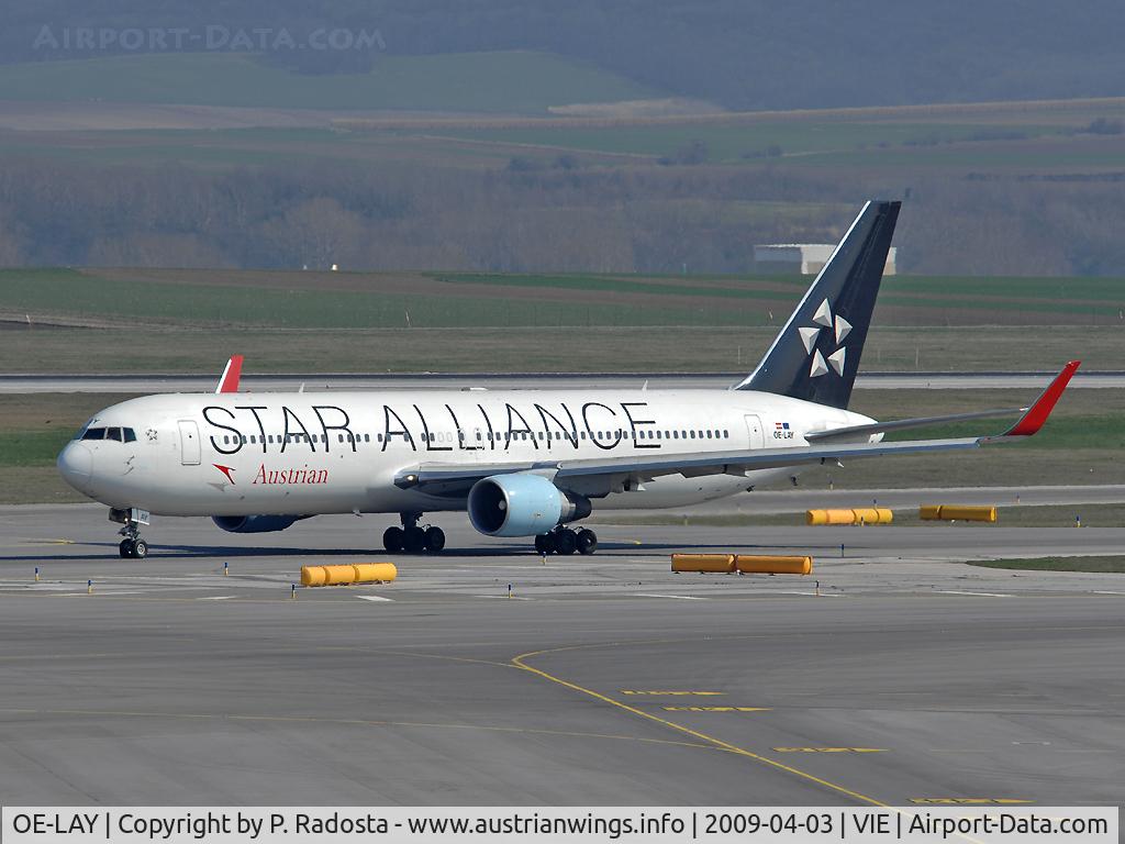 OE-LAY, 1998 Boeing 767-3Z9/ER C/N 29867, Last 767 of OS in Star Alliance colors and the second one with Winglets; first flight with Winglets to DEL and this is probably one of the first shots of that plane in this configuration