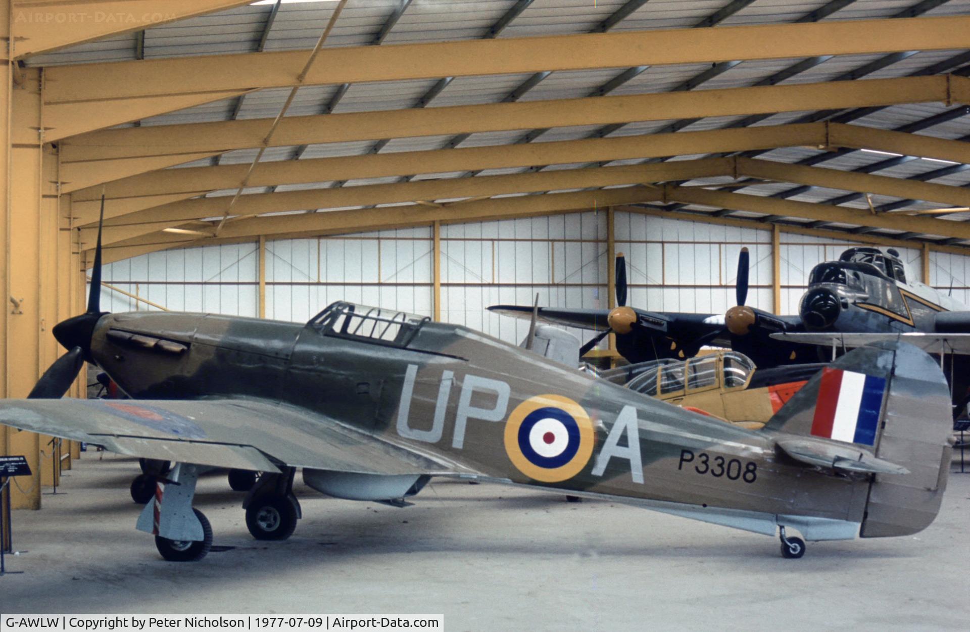 G-AWLW, 1944 Hawker (CCF) Hurricane Mk2B C/N 42012, The Strathallan Collection Hurricane G-AWLW seen hangered at the 1977 Open Day.