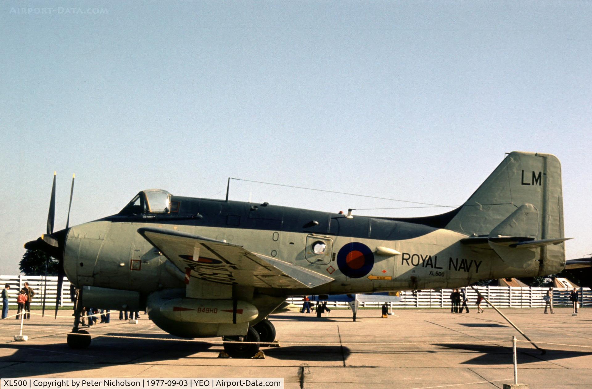 XL500, 1961 Fairey Gannet AEW.3 C/N F9459, Gannet AEW.3 of 849 Squadron at the 1977 RNAS Yeovilton Air Day.