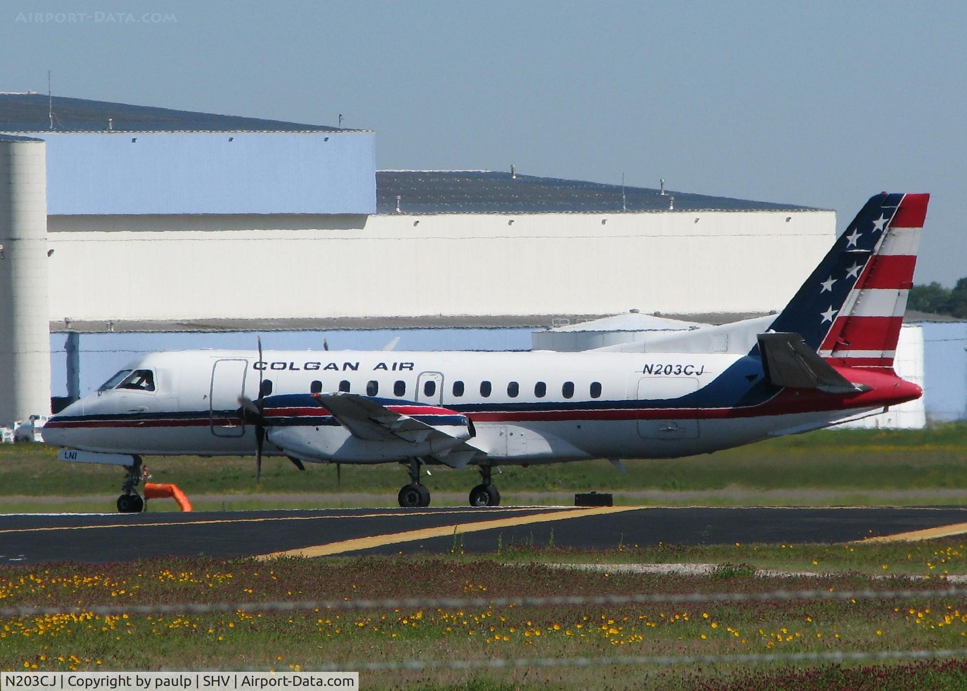 N203CJ, 1990 Saab 340B C/N 340B-203, Turning onto runway 32 at the Shreveport Regional airport.