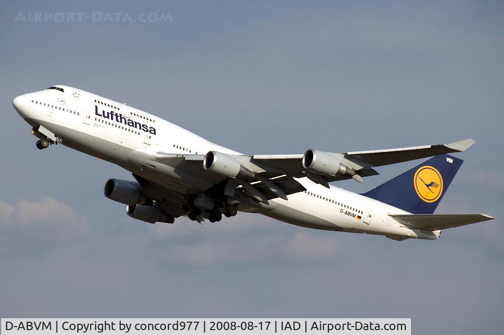 D-ABVM, 1998 Boeing 747-430 C/N 29101, Departing KIAD for Frankfurt.
