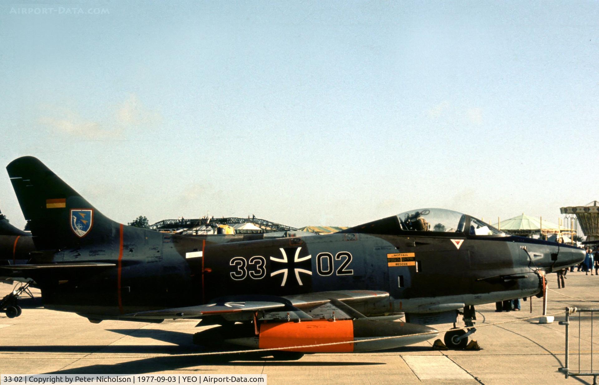33 02, Fiat G-91R/3 C/N D573, Luftwaffe G-91R 33+02 of LKG-43 in the static park of the 1977 RNAS Yeovilton Air Day.