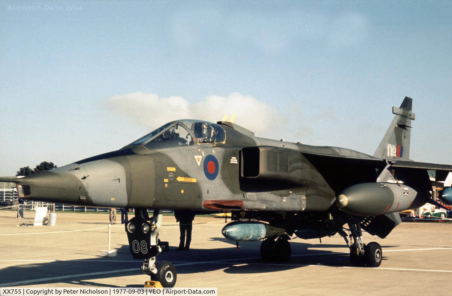 XX755, 1975 Sepecat Jaguar GR.1 C/N S.52, Jaguar GR.1 of 226 Operational Conversion Unit in the static park of the 1977 RNAS Yeovilton Air Day.