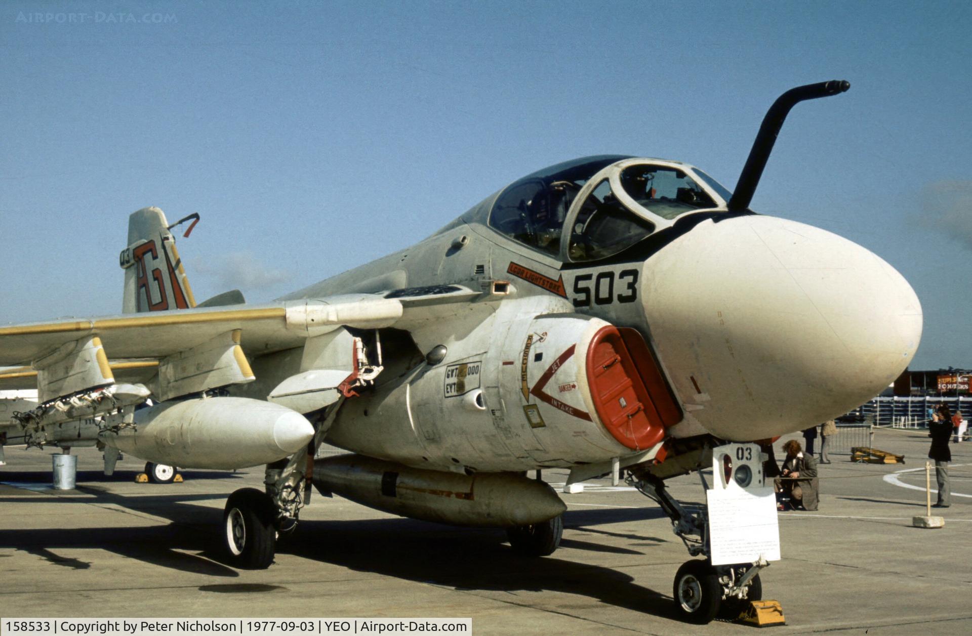 158533, Grumman A-6E Intruder C/N I-516, Another view of VA-65's A-6E Intruder at the 1977 RNAS Yeovilton Air Day.