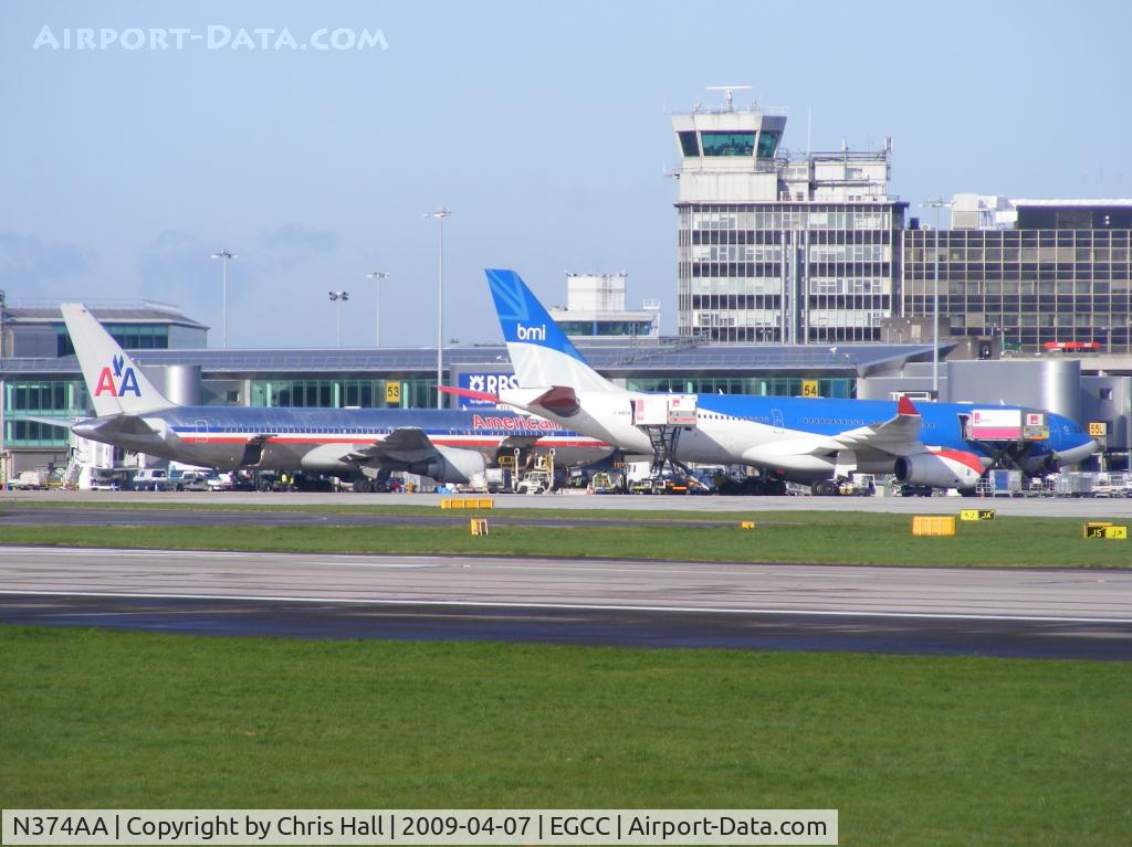 N374AA, 1992 Boeing 767-323 C/N 25201, American Airlines, along side BMI Airbus A330  G-WWBM