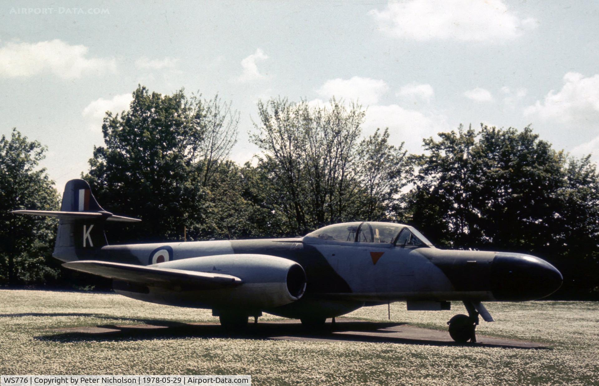 WS776, 1954 Gloster Meteor NF.14 C/N Not found WS776, Seen as gate guardian at RAF North Luffenham in the Summer of 1978 where it had been since 1961.
