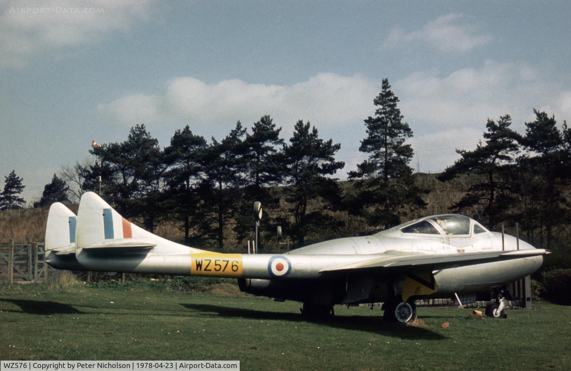 WZ576, 1953 De Havilland DH-115 Vampire T.11 C/N Not found WZ576, Vampire T.11 as gate guardian at Appleby in the Spring of 1978.
