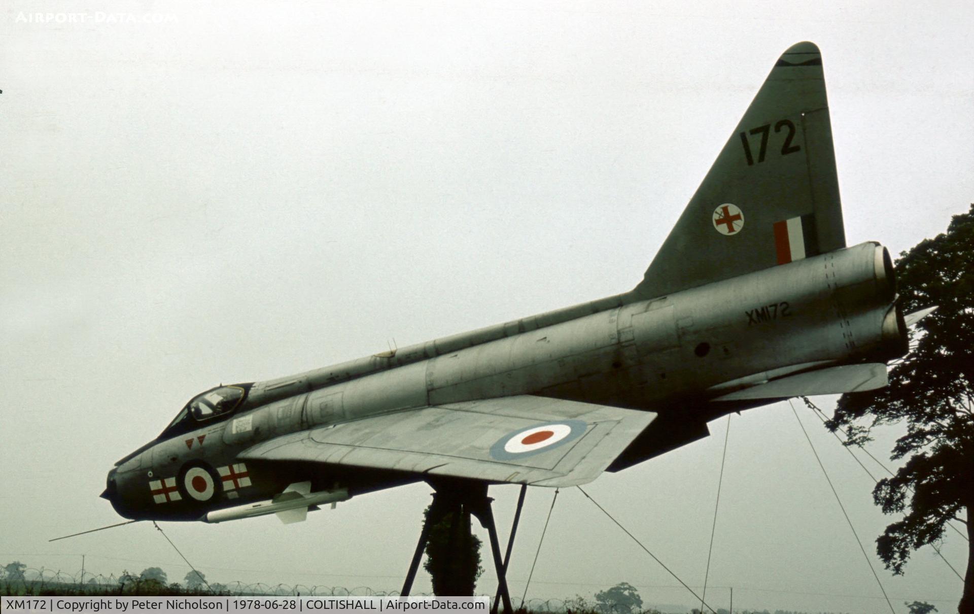 XM172, 1960 English Electric Lightning F.1A C/N 95059, Lightning F.1A XM 172 was a gate guardian at RAF Coltishall 1966 to 1988.