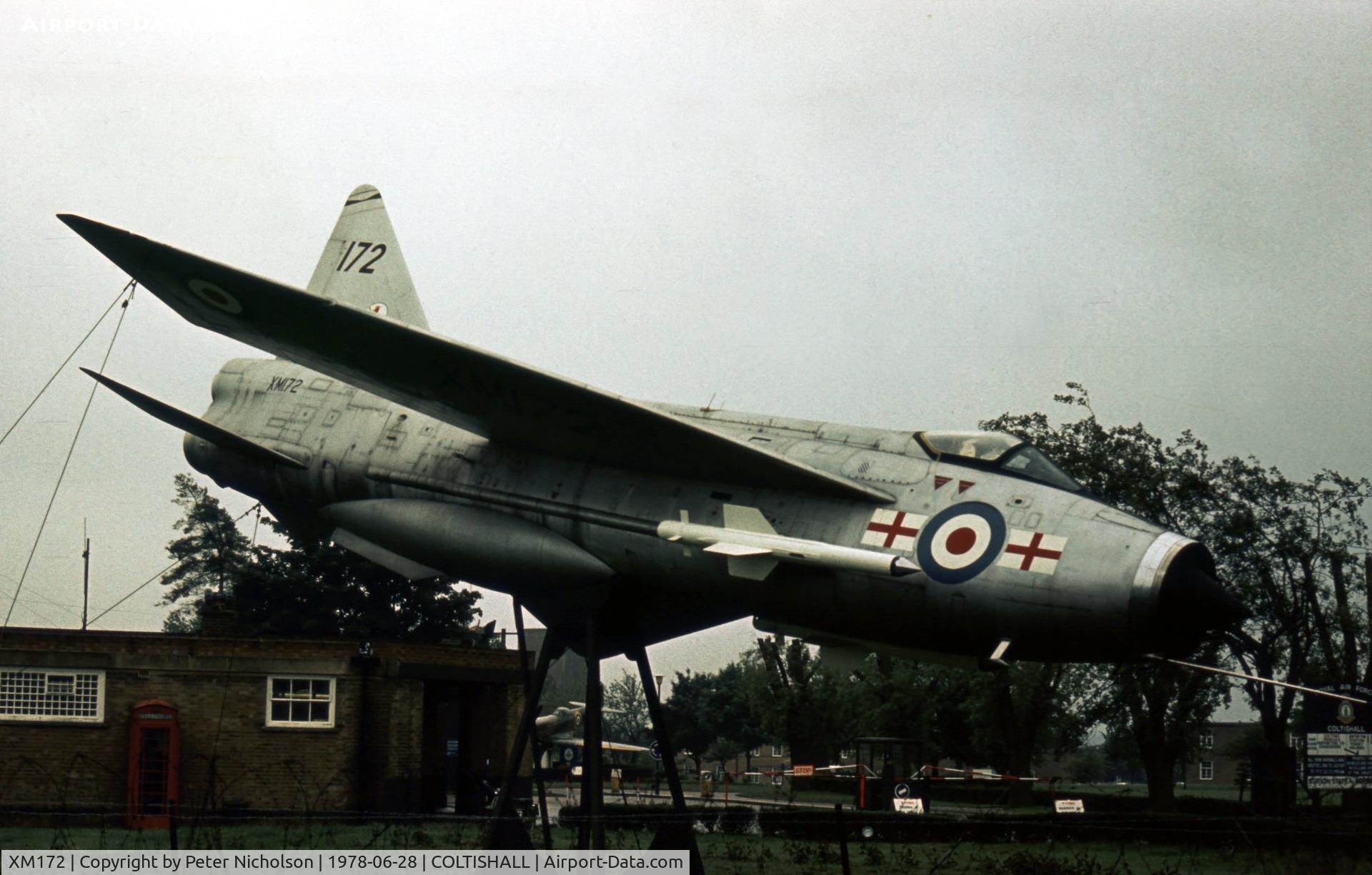 XM172, 1960 English Electric Lightning F.1A C/N 95059, Another view of RAF Coltishall's gate guardian as seen in the Summerof 1978.