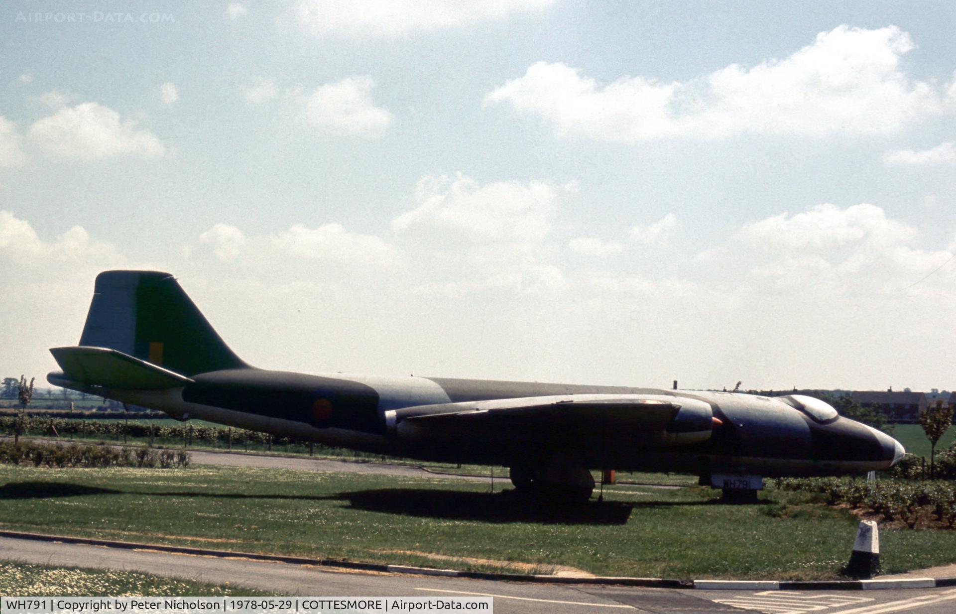 WH791, 1954 English Electric Canberra PR.7 C/N Not found WH791, Before exhibition at Newark Air Museum this Canberra was the gate guardian at RAF Cottesmore as seen in the Summer of 1978.