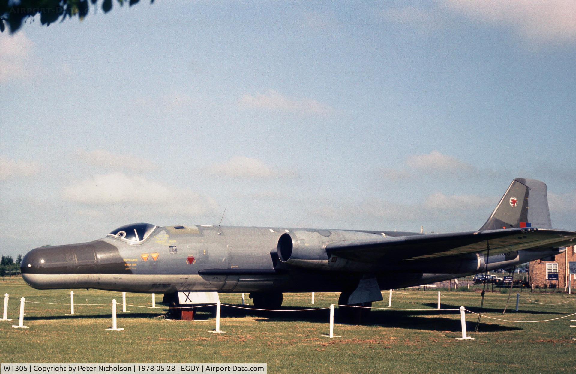 WT305, 1955 English Electric Canberra B.6 C/N EEP71431, This Canberra was a gate guardian at RAF Wyton in the Summer of 1978.