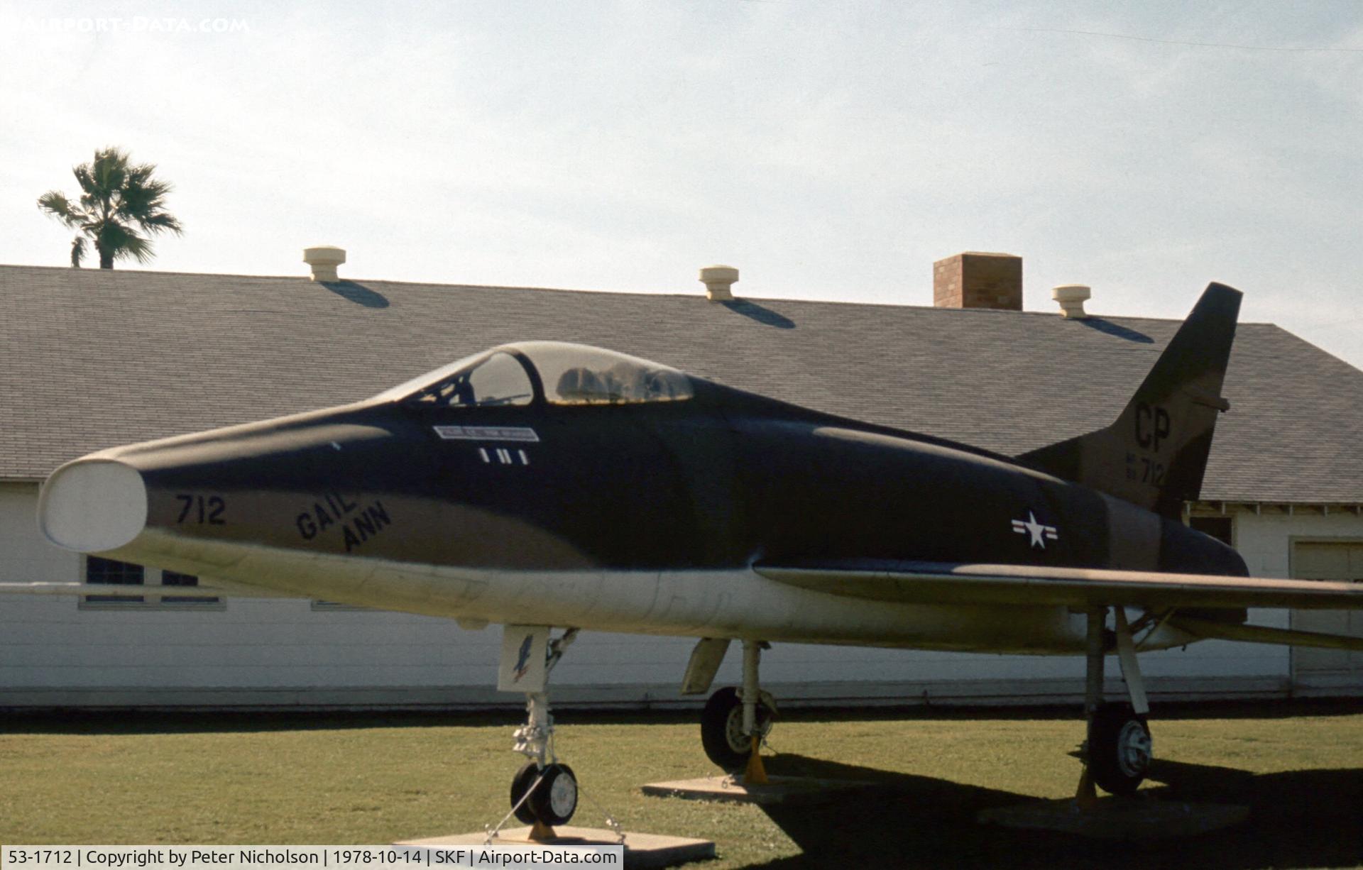 53-1712, 1955 North American F-100C Super Sabre C/N 214-4, Another view of the F-100C Super Sabre at Lackland AFB in October 1978.