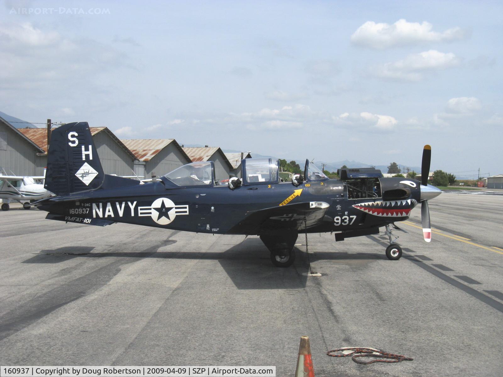 160937, Beech T-34C Turbo Mentor C/N GL-123, Beech T-34C MENTOR Sierra Hotel of USMC VMFAT-101, one P&W(C)PT6A-25 400 shp turboprop. Returned to service 1998.