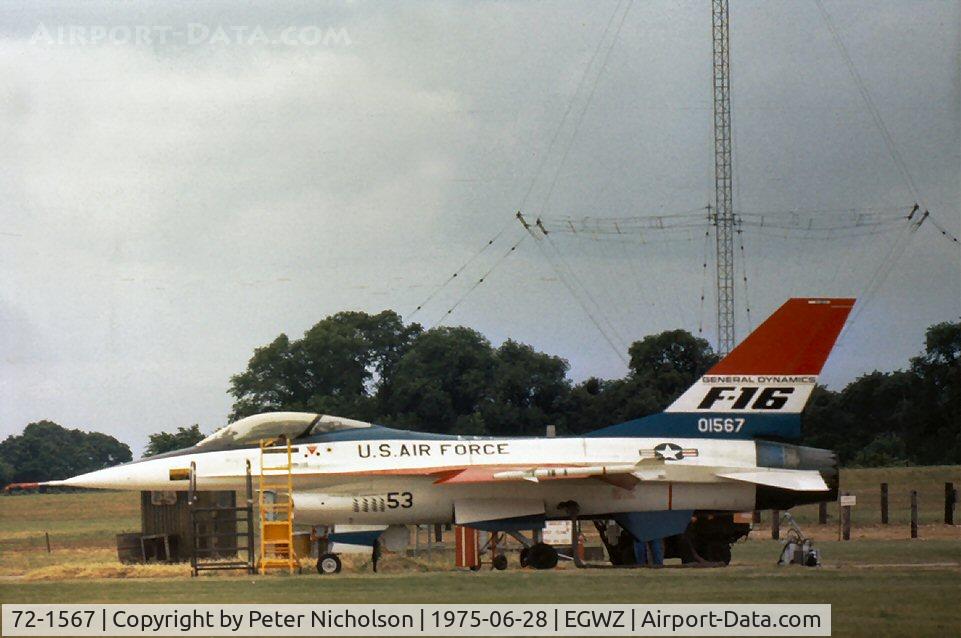 72-1567, General Dynamics YF-16A Fighting Falcon C/N 60-1, General Dynamics demonstrated the prototype YF-16 at the 1975 RAF Alconbury Open Day - the aircraft still bore the Paris Air Show number 53.