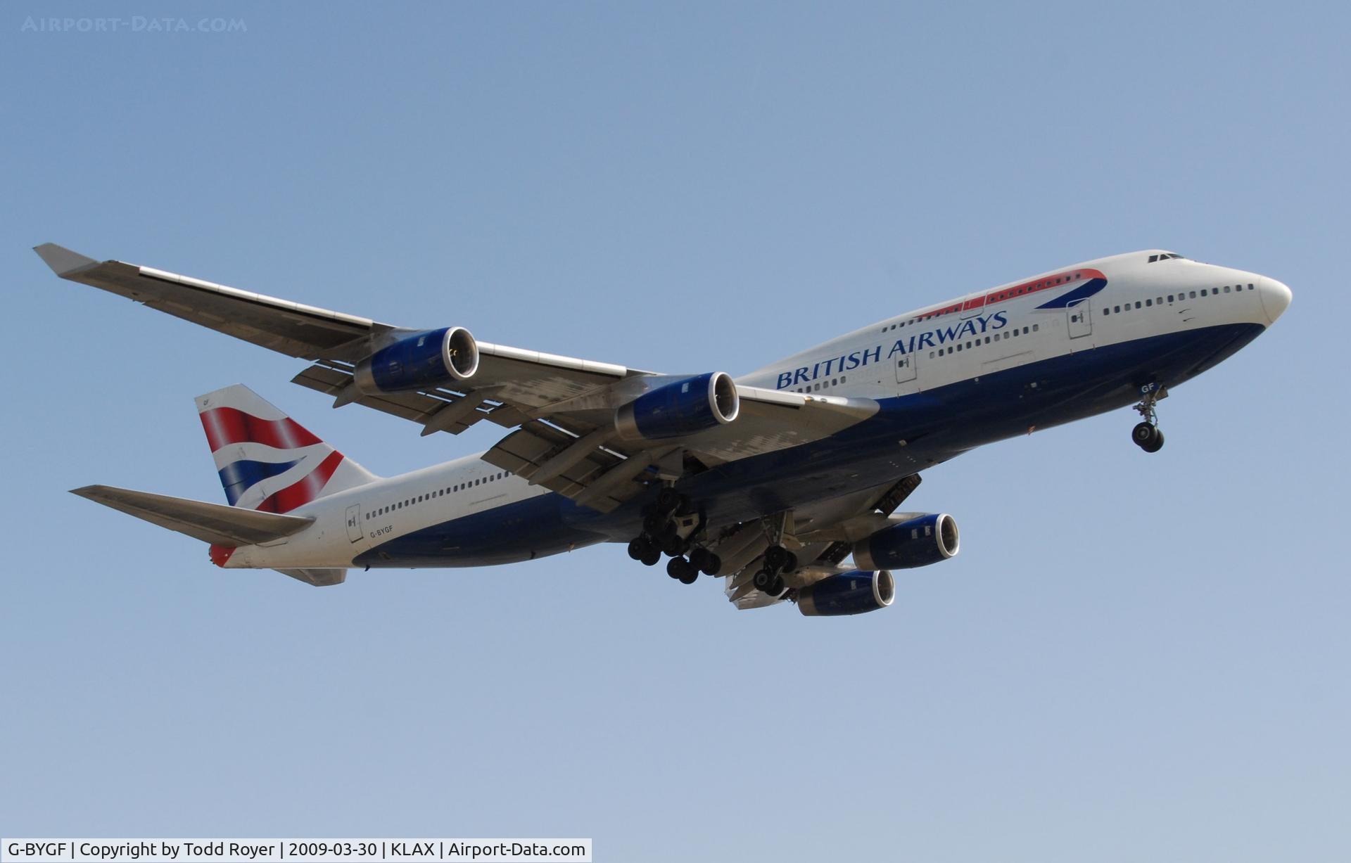 G-BYGF, 1999 Boeing 747-436 C/N 25824, Landing 24R at LAX
