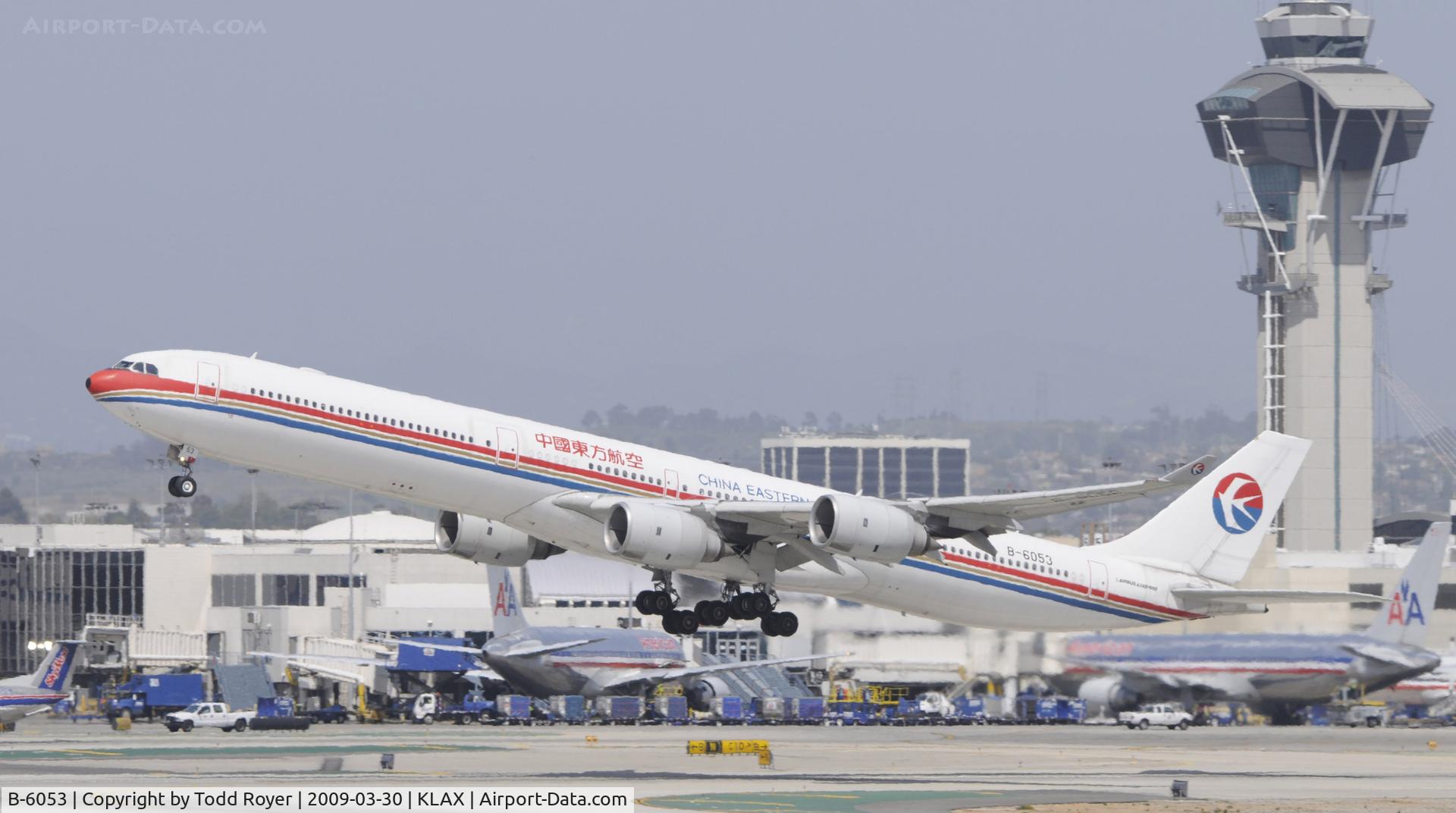 B-6053, 2004 Airbus A340-642 C/N 577, Departing LAX on 25R
