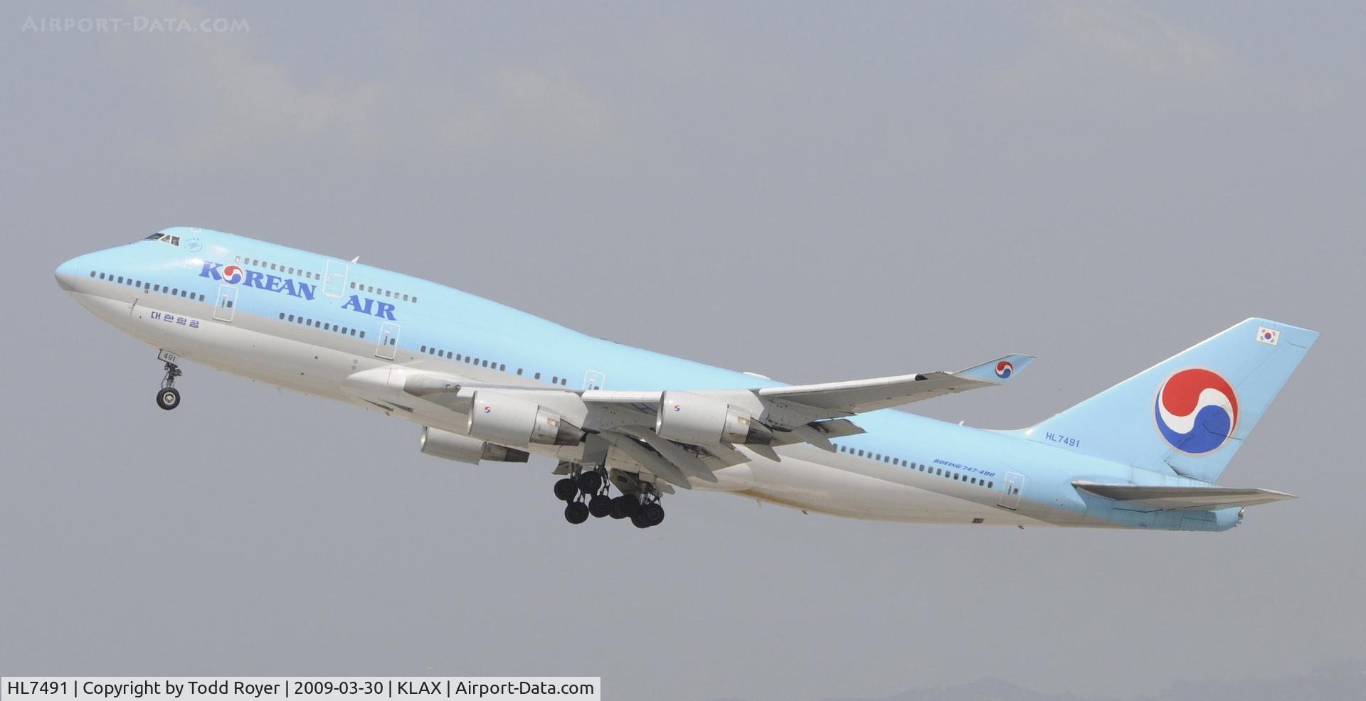 HL7491, Boeing 747-4B5 C/N 27341, Departing LAX on 25R
