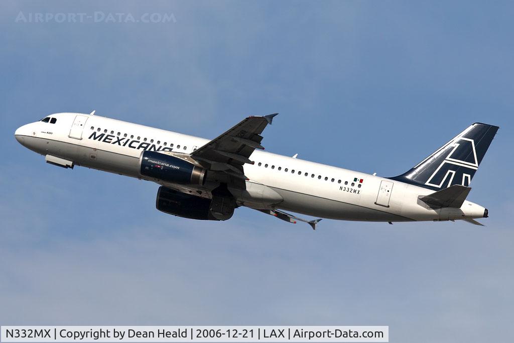 N332MX, 1992 Airbus A320-231 C/N 332, Mexicana N332MX (FLT MXA137) climbing out from RWY 25R enroute to Licenciado Benito Juarez Int'l (MMMX) - Mexico City, Mexico.