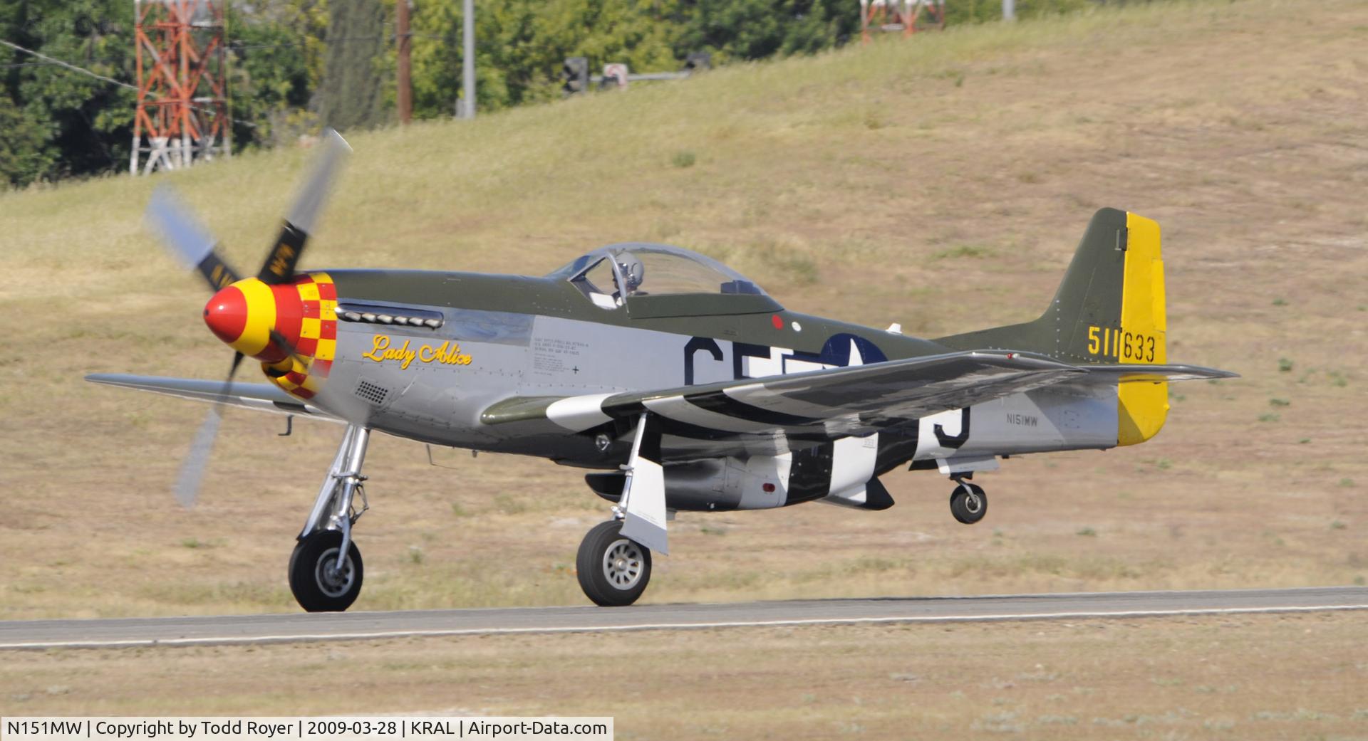 N151MW, 1945 North American P-51D Mustang C/N 124-48386, Departing RAL on 27
