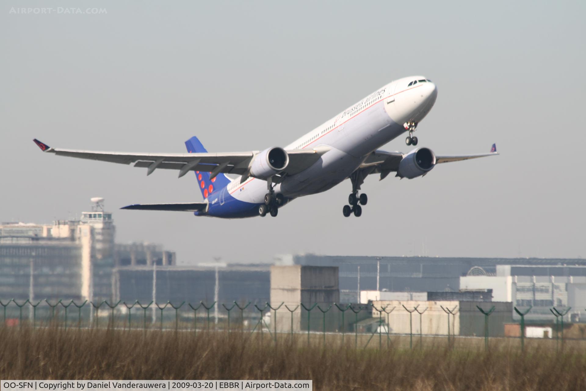 OO-SFN, 1993 Airbus A330-301 C/N 037, taking off from RWY 07R