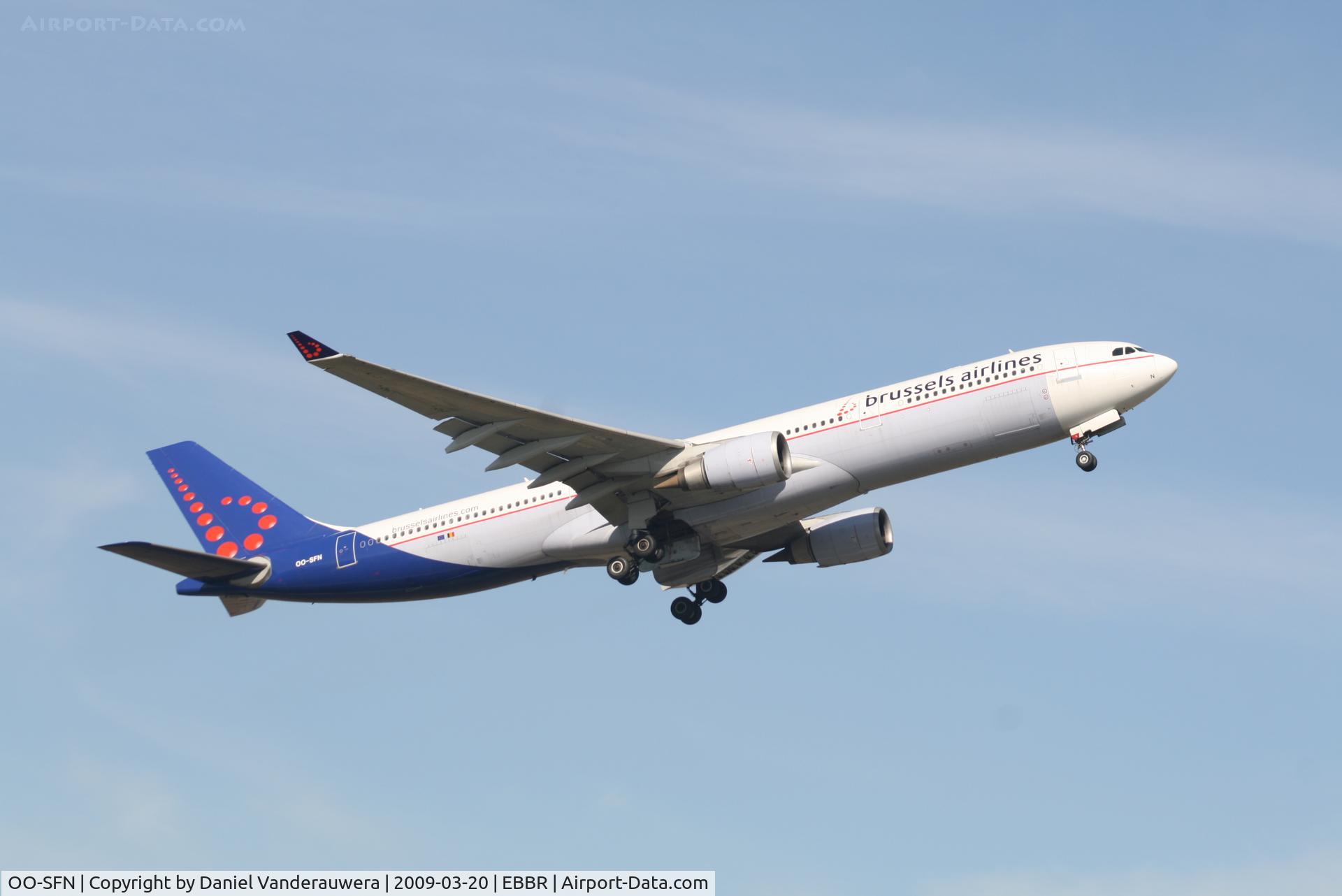 OO-SFN, 1993 Airbus A330-301 C/N 037, taking off from RWY 07R