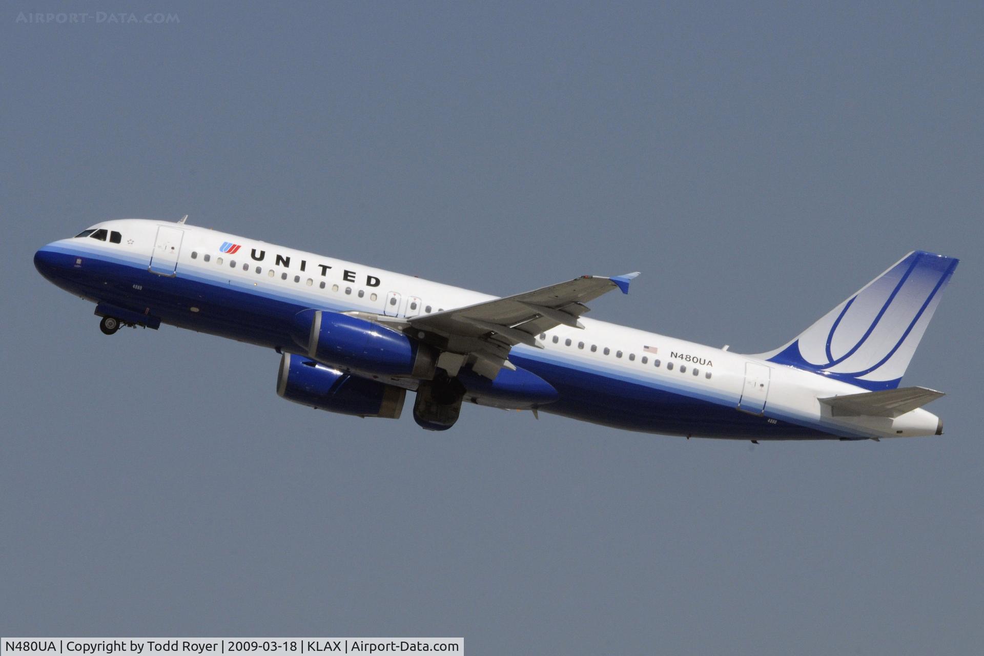 N480UA, 2001 Airbus A320-232 C/N 1555, Departing LAX on 25R