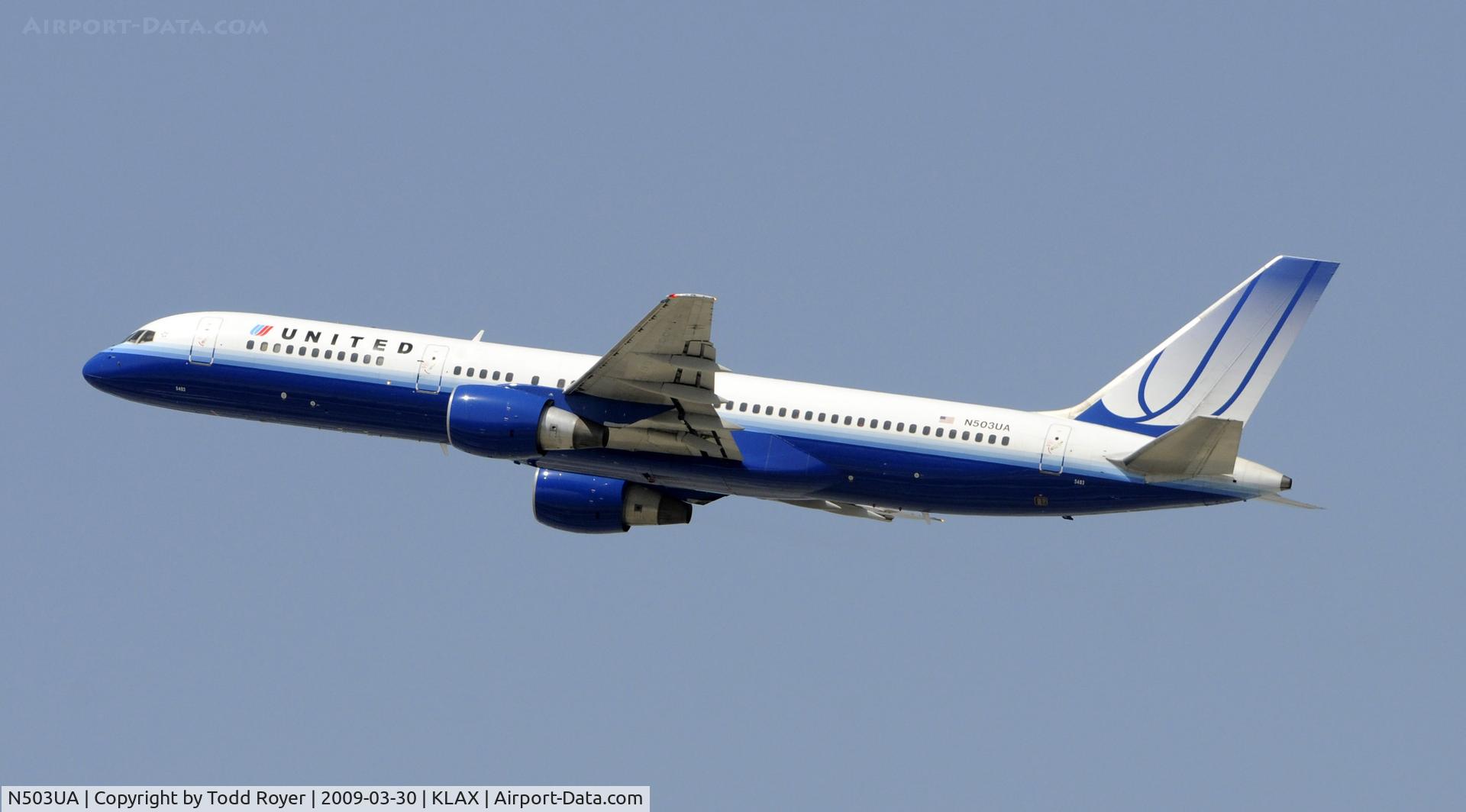 N503UA, 1989 Boeing 757-222 C/N 24624, Departing LAX on 25R