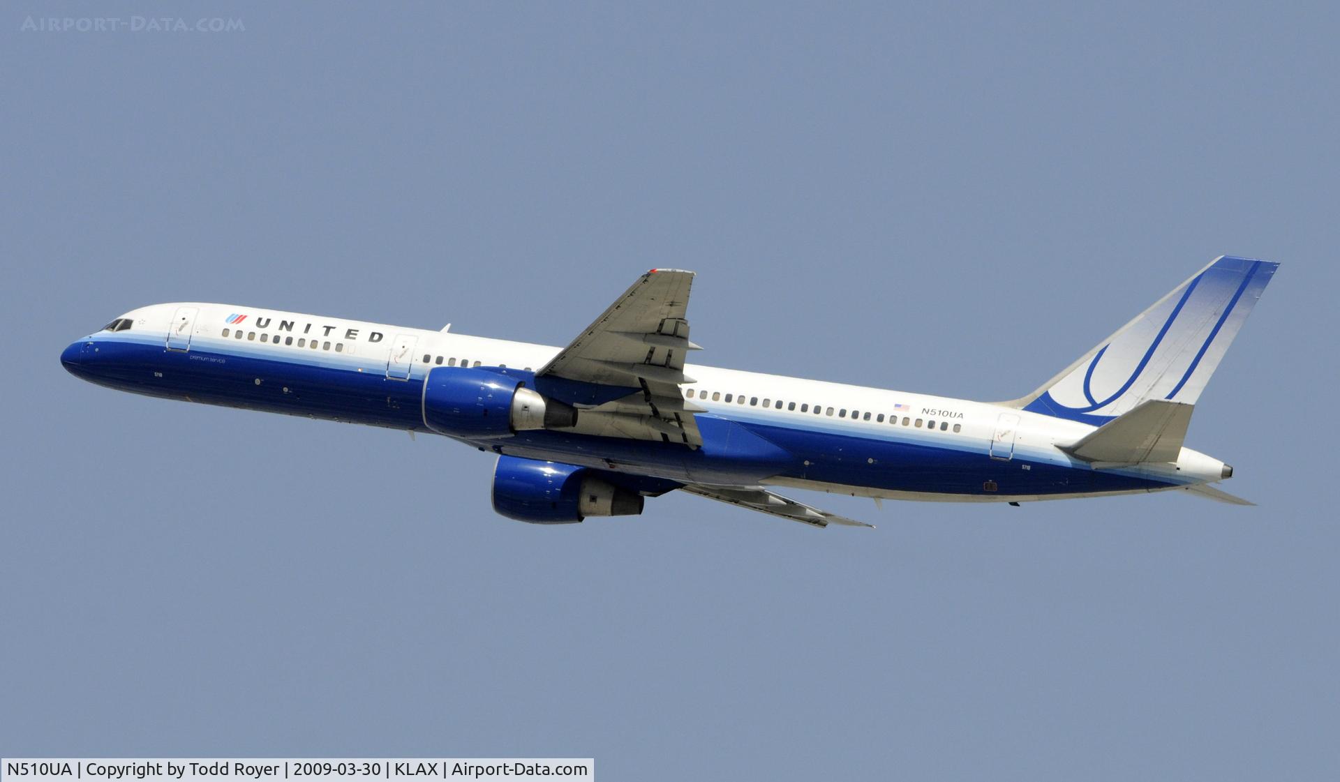 N510UA, 1990 Boeing 757-222 C/N 24780, Departing LAX on 25R