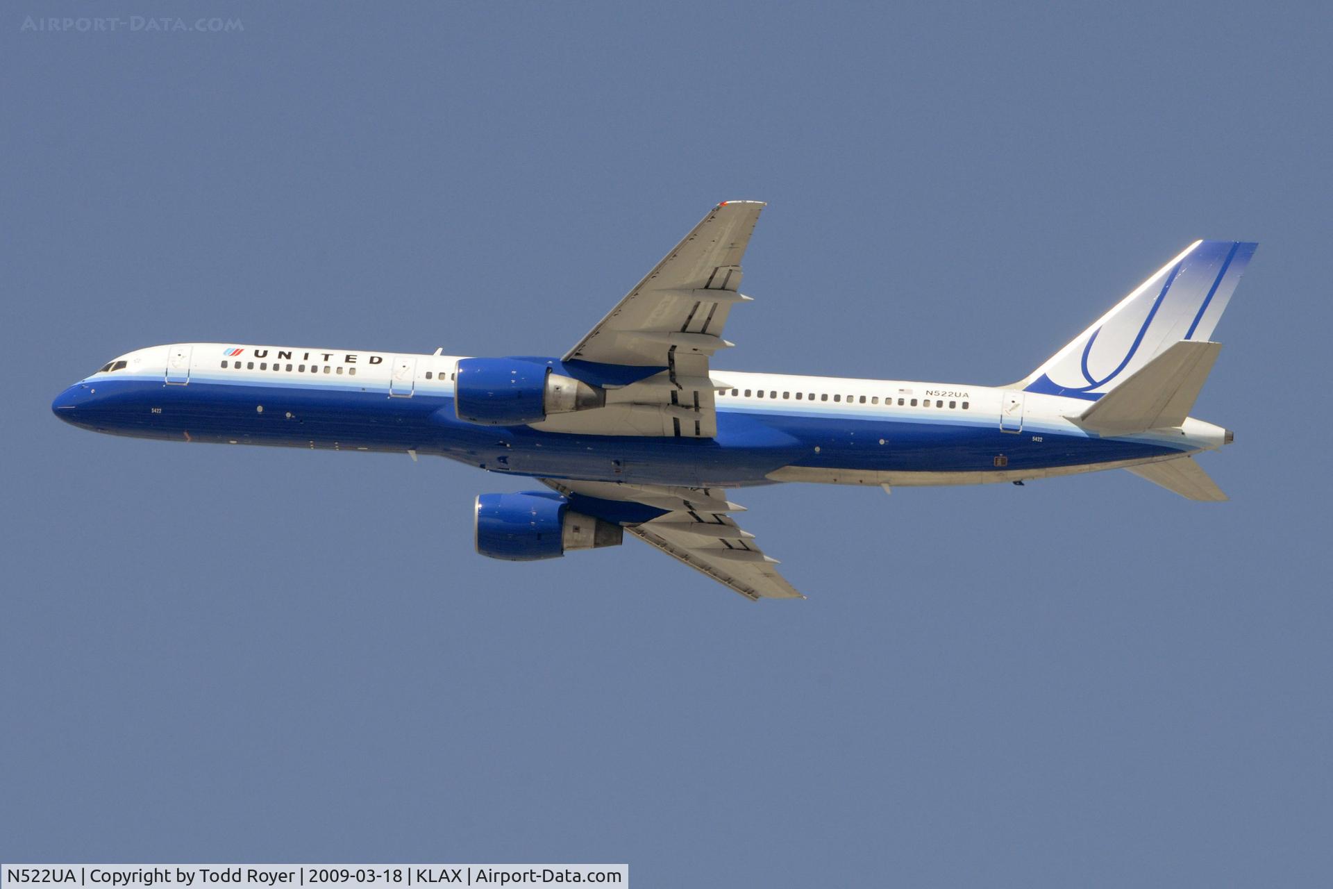 N522UA, 1990 Boeing 757-222 C/N 24931, Departing LAX on 25R