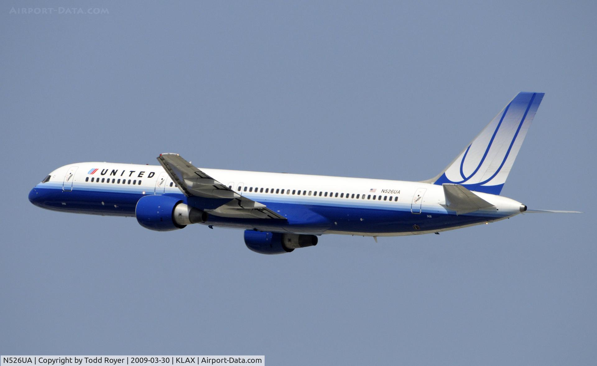 N526UA, 1991 Boeing 757-222 C/N 24994, Departing LAX on 25R