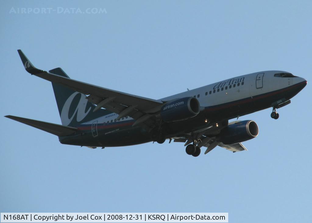 N168AT, 2004 Boeing 737-76N C/N 32653, AirTran 737-700WL in to SRQ