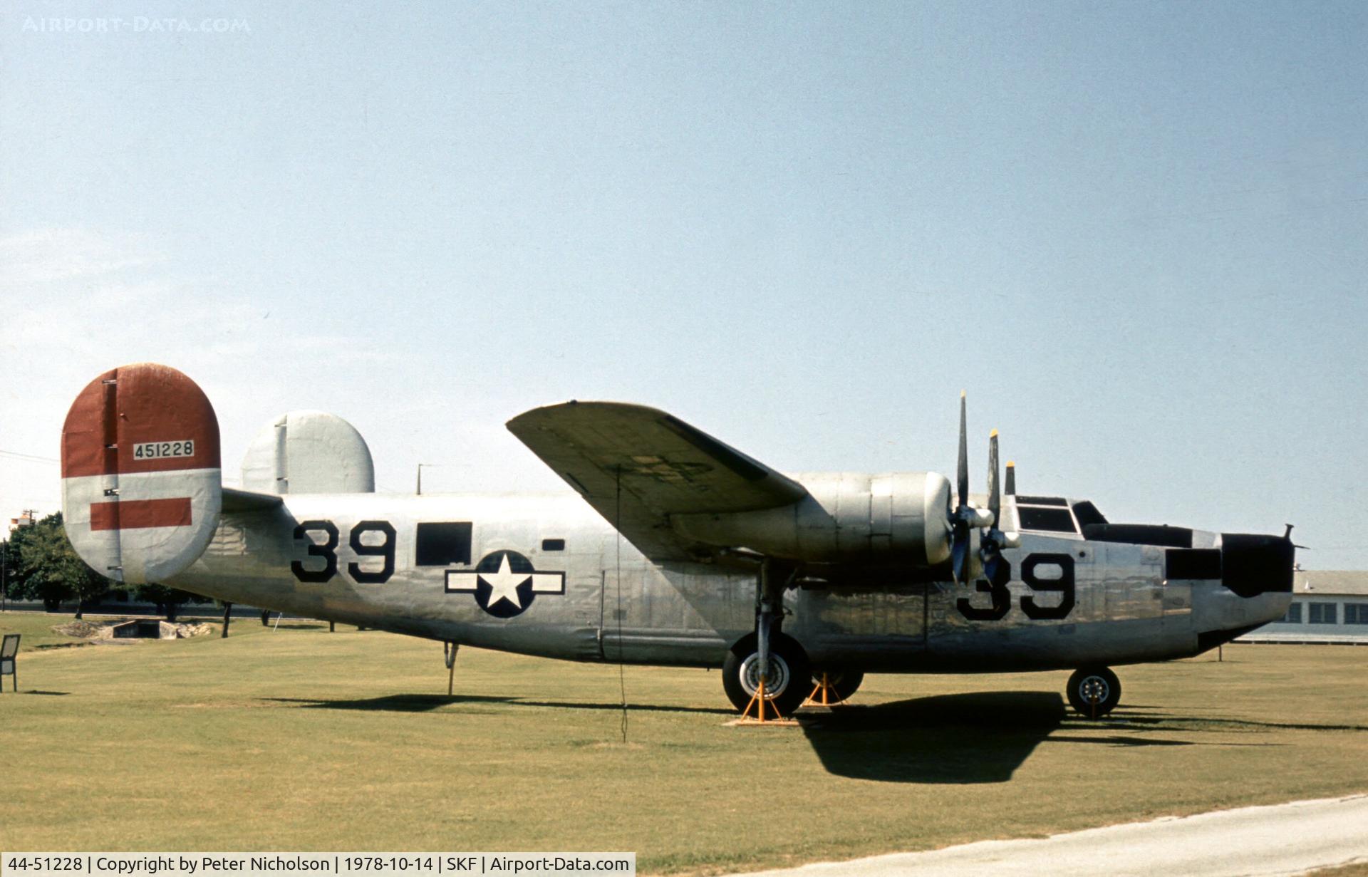 44-51228, 1944 Consolidated B-24M Liberator C/N 6083, EZB-24M Liberator in the USAF History & Traditions Museum at Lackland AFB in 1978.