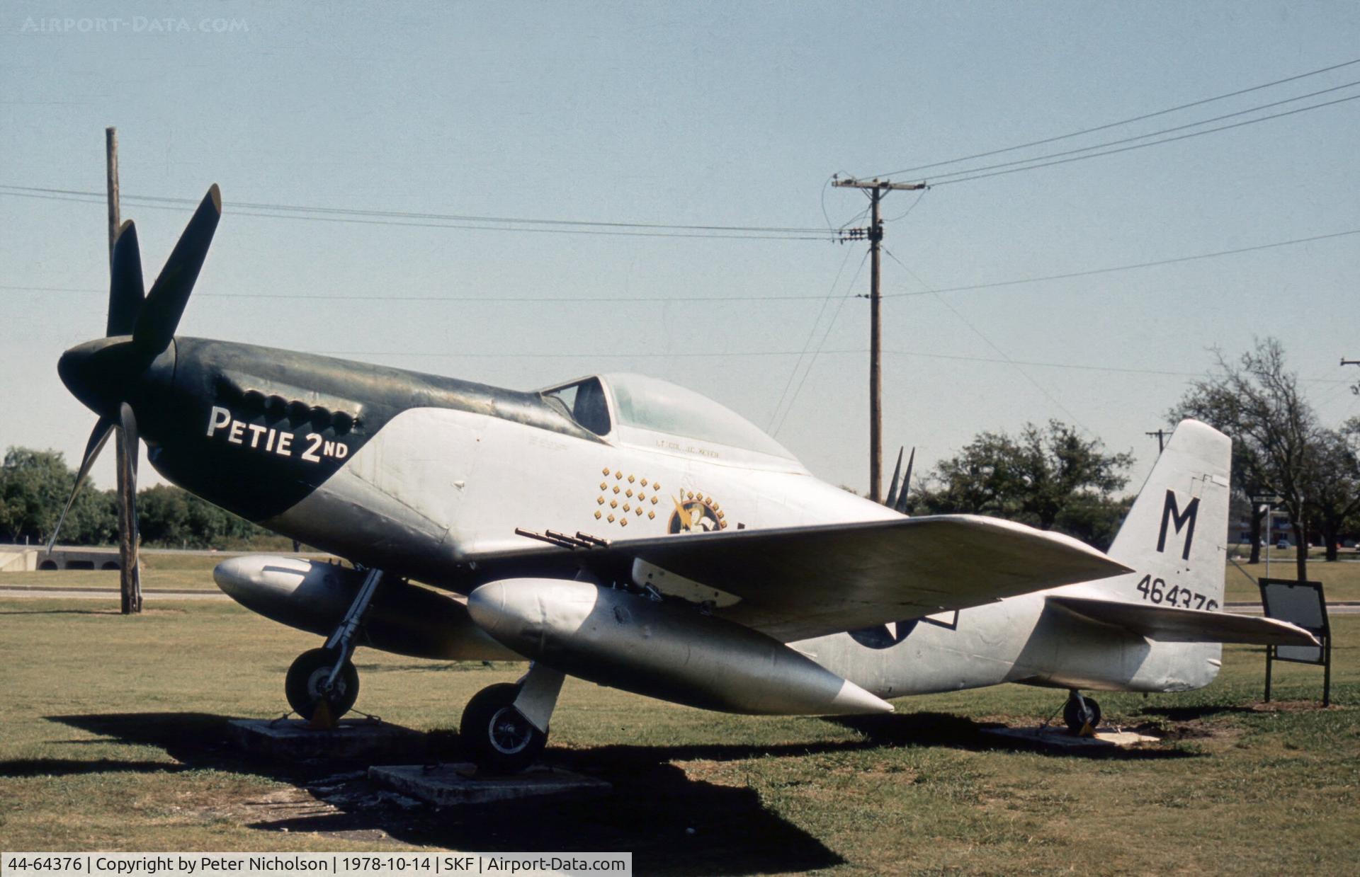 44-64376, North American P-51H Mustang C/N 126-37802, P-51H Mustang in the USAF History & Traditions Museum at Lackland AFB in 1978.