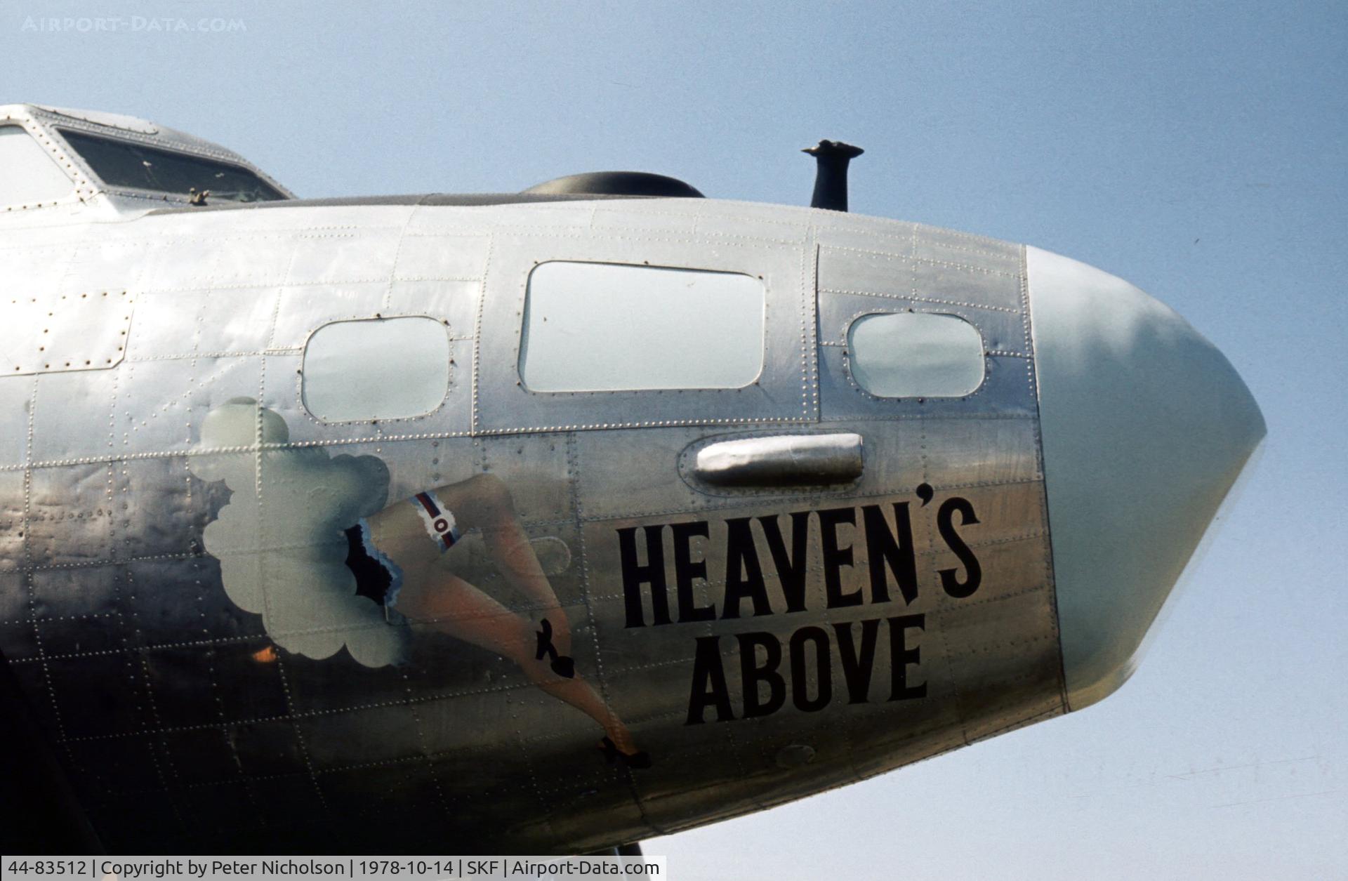 44-83512, 1944 Boeing (BDV) TB-17G Flying Fortress C/N 32153, Nose art of Lackland's TB-17G named Heavens Above.