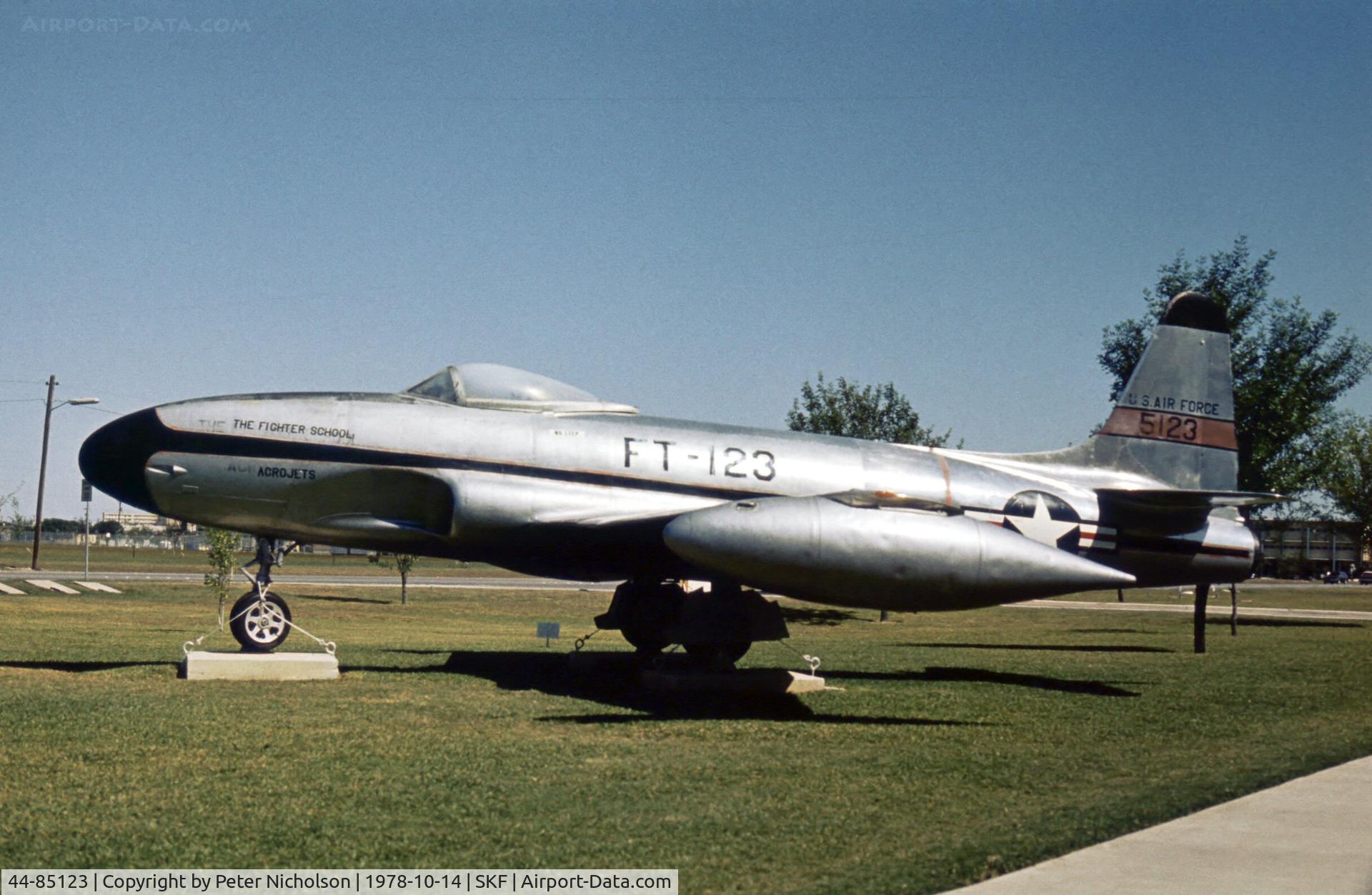 44-85123, 1944 Lockheed EF-80A Shooting Star C/N 080-1146, EF-80A Shooting Star in the USAF History & Traditions Museum in 1978. The aircraft now resides at Edward AFB.