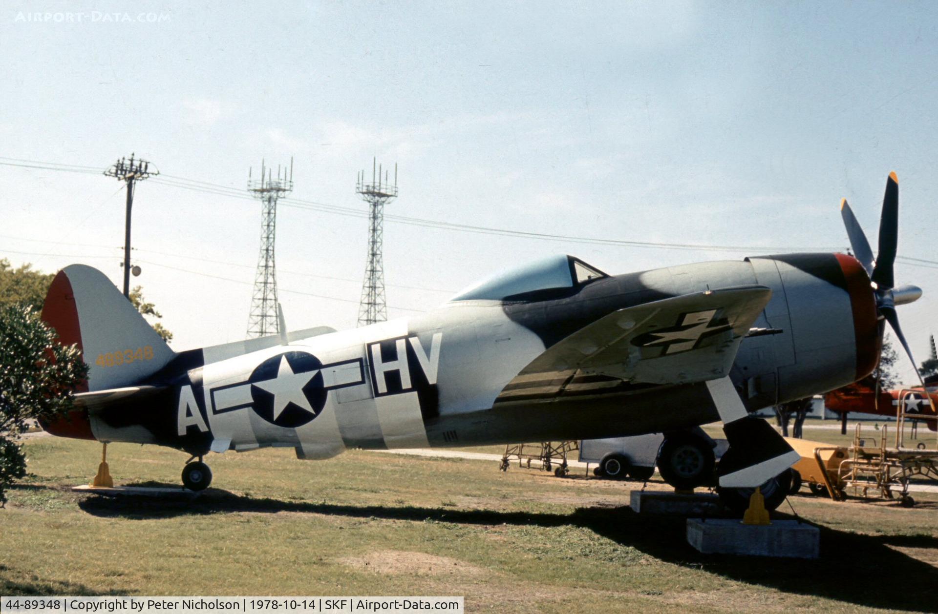 44-89348, 1944 Republic P-47N Thunderbolt C/N 539C/1565, P-47N Thunderbolt in the USAF History & Traditions Museum at Lackland AFB in 1978.