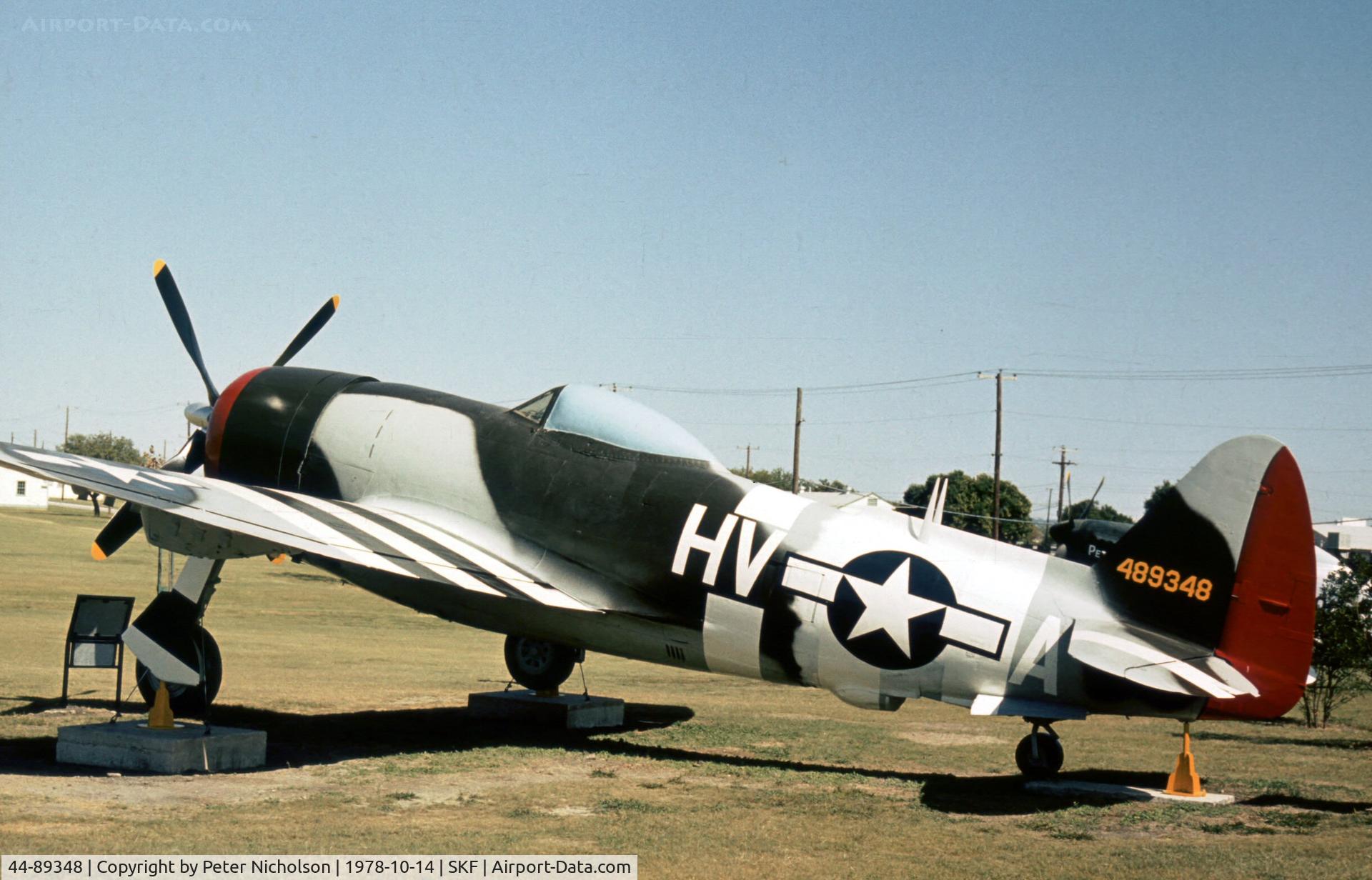 44-89348, 1944 Republic P-47N Thunderbolt C/N 539C/1565, Another view of the P-47N Thunderbolt in the USAF History & Traditions Museum in 1978.
