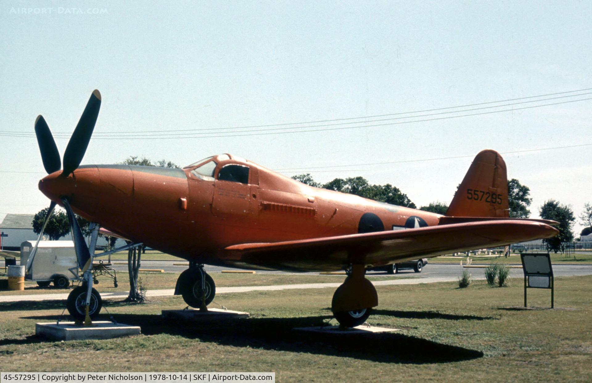45-57295, 1945 Bell QF-63G Kingcobra C/N Not found 45-57295, QF-63G Kingcobra in the USAF History & Traditions Museum at Lackland AFB in 1978.