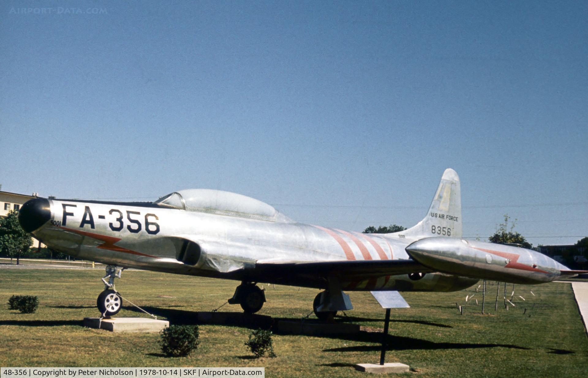 48-356, Lockheed YF-94A Starfire (TF-80C-1-LO) C/N 580-5001, The F-94 Starfire prototype was in the USAF History & Traditions Museum at Lackland AFB in 1978 and is now at Edwards AFB at the Flight Test Centre.