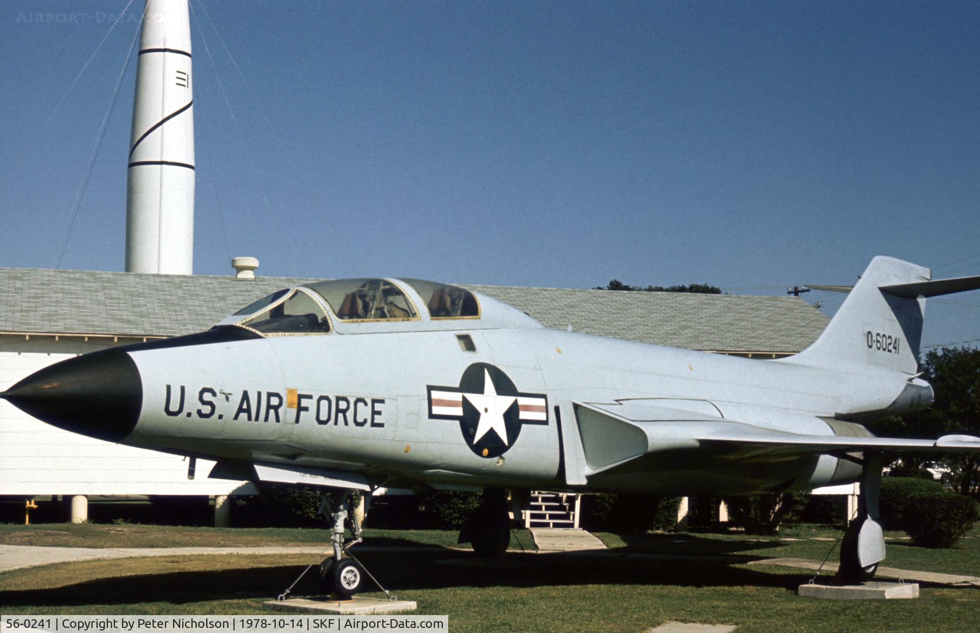 56-0241, 1957 McDonnell TF-101F Voodoo C/N 176, This TF-101 Voodoo was in the USAF History & Traditions Museum at Lackland AFB in 1978.