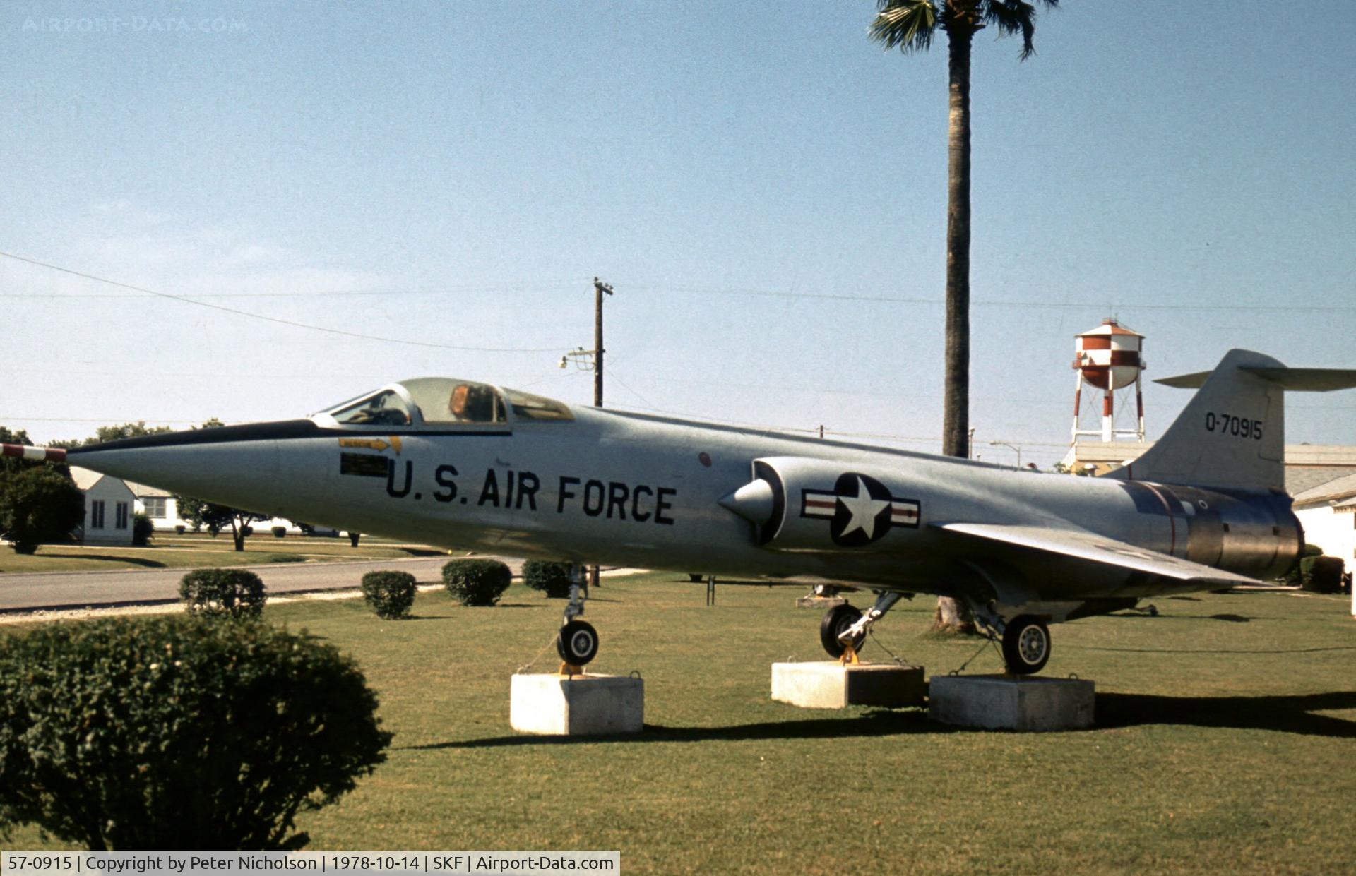 57-0915, Lockheed F-104C Starfighter C/N 383-1232, This F-104C Starfighter was in the USAF Hisory & Traditions Museum at Lackland AFB in 1978 and is now in the Heritage Air Park, Plant 42, Palmdale.