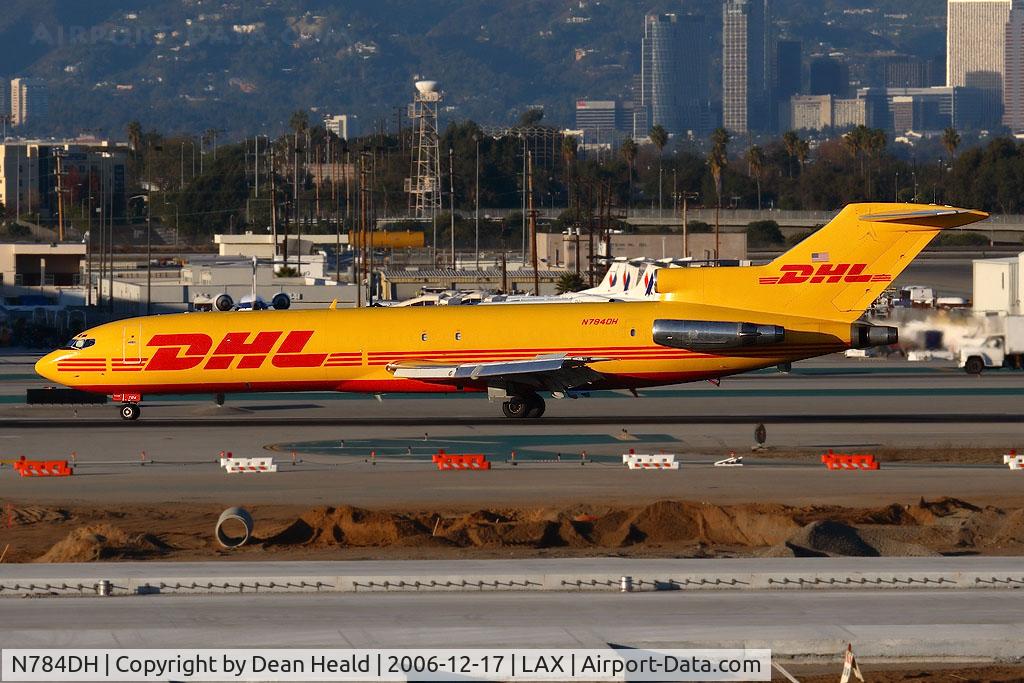 N784DH, 1980 Boeing 727-227 C/N 22001, DHL (ASTAR Air Cargo) N784DH (FLT ER2964) from Wilmington (KILN) exitting RWY 25R after landing.