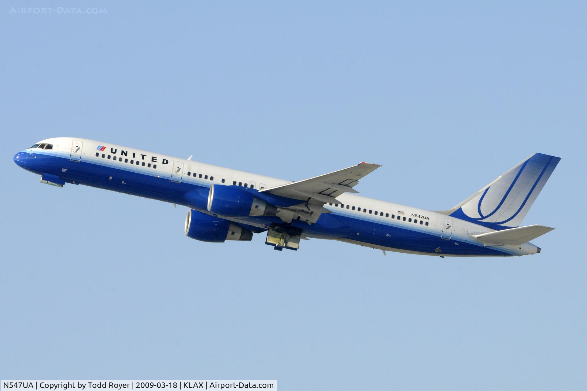 N547UA, 1991 Boeing 757-222 C/N 25368, Departing LAX on 25R