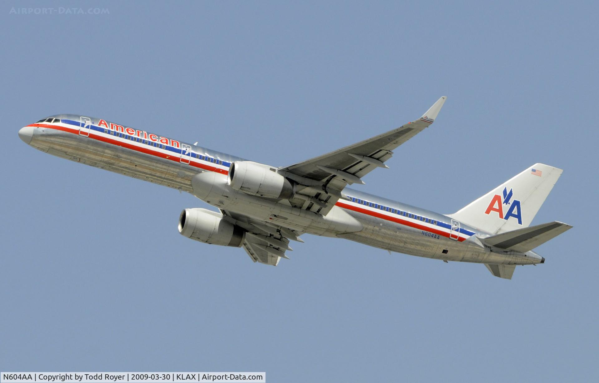 N604AA, 1995 Boeing 757-223 C/N 27055, Departing LAX on 25R