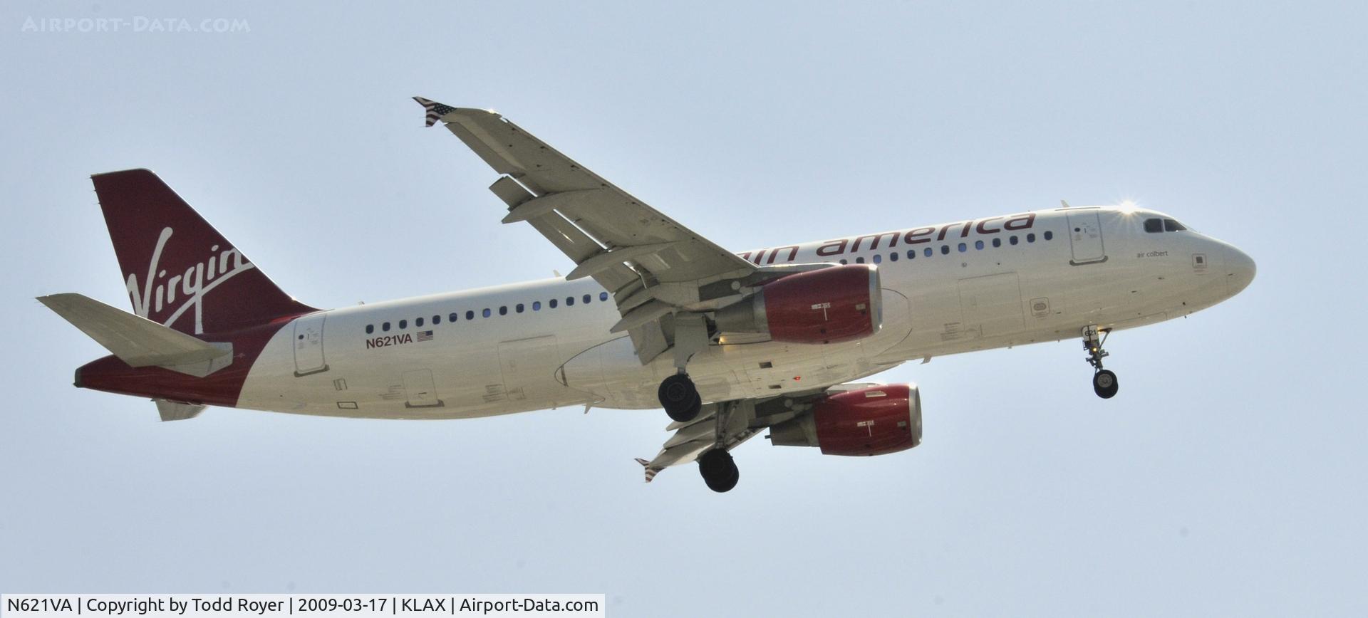 N621VA, 2005 Airbus A320-214 C/N 2616, Landing 24R at LAX