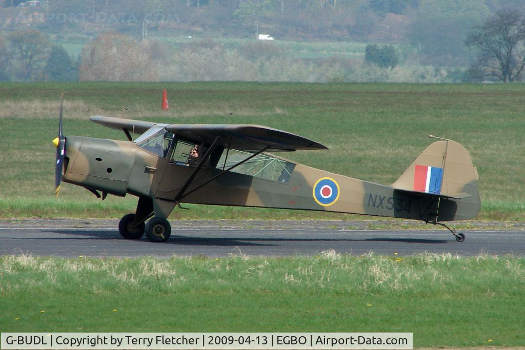 G-BUDL, 1943 Taylorcraft E Auster 3 C/N 458, 1943 Auster 3 carried Serials NX 534 at Wolverhampton 2009 Easter Fly-In day
