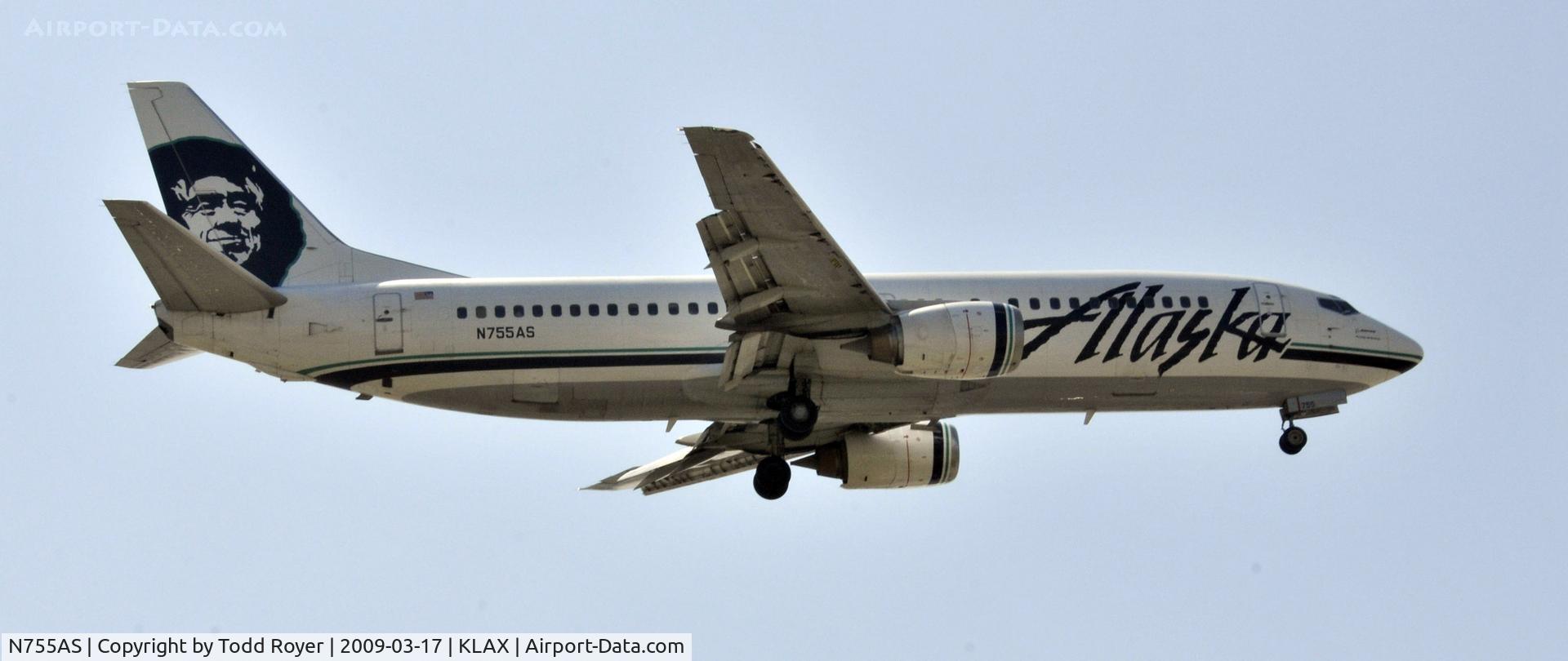 N755AS, 1992 Boeing 737-4Q8 C/N 25096, Landing 24R at LAX